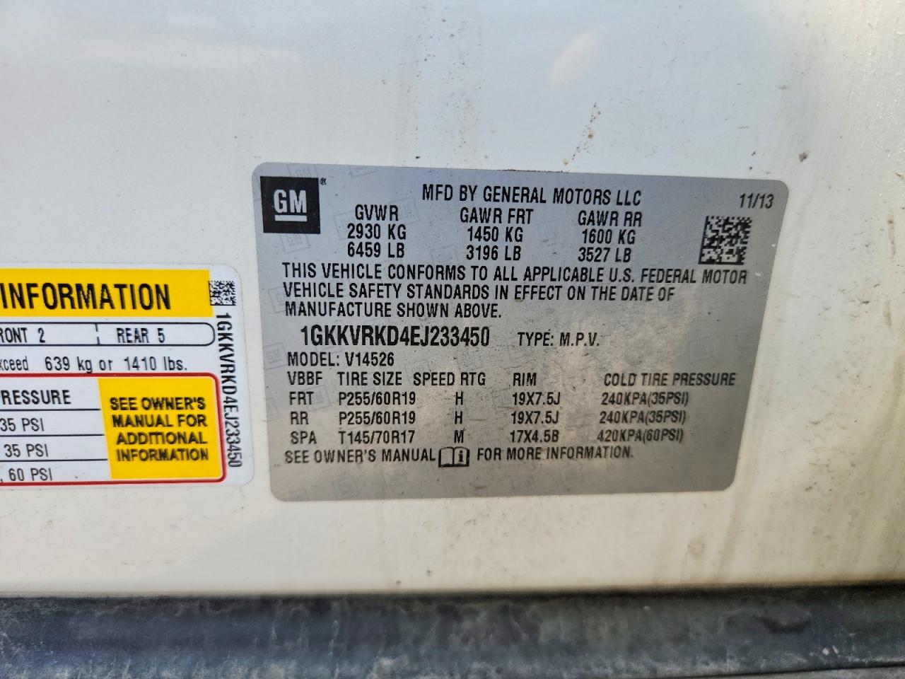 2014 Gmc Acadia Slt-1 White vin: 1GKKVRKD4EJ233450