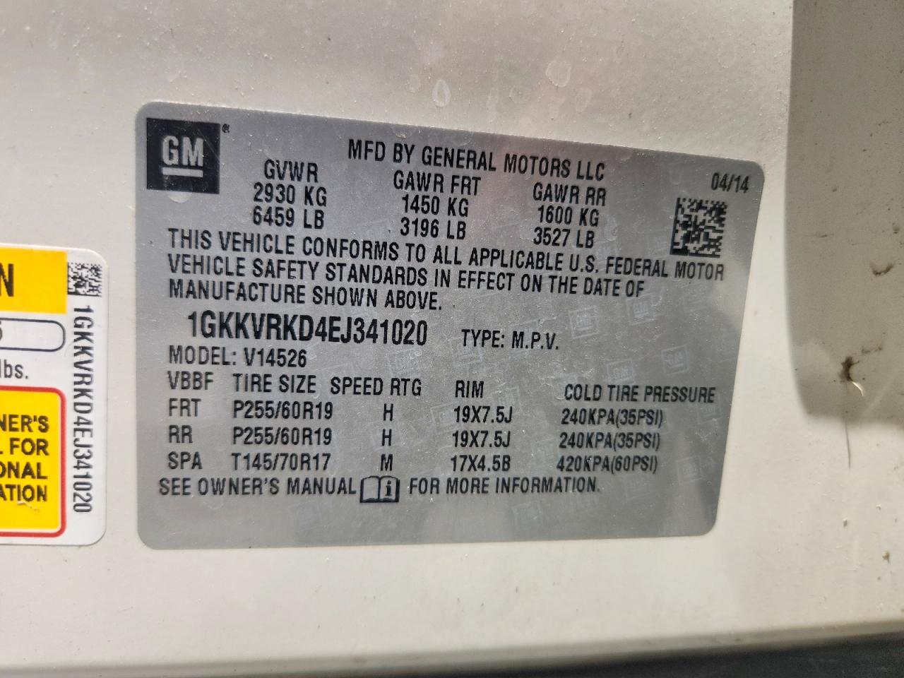 2014 Gmc Acadia Slt-1 White vin: 1GKKVRKD4EJ341020
