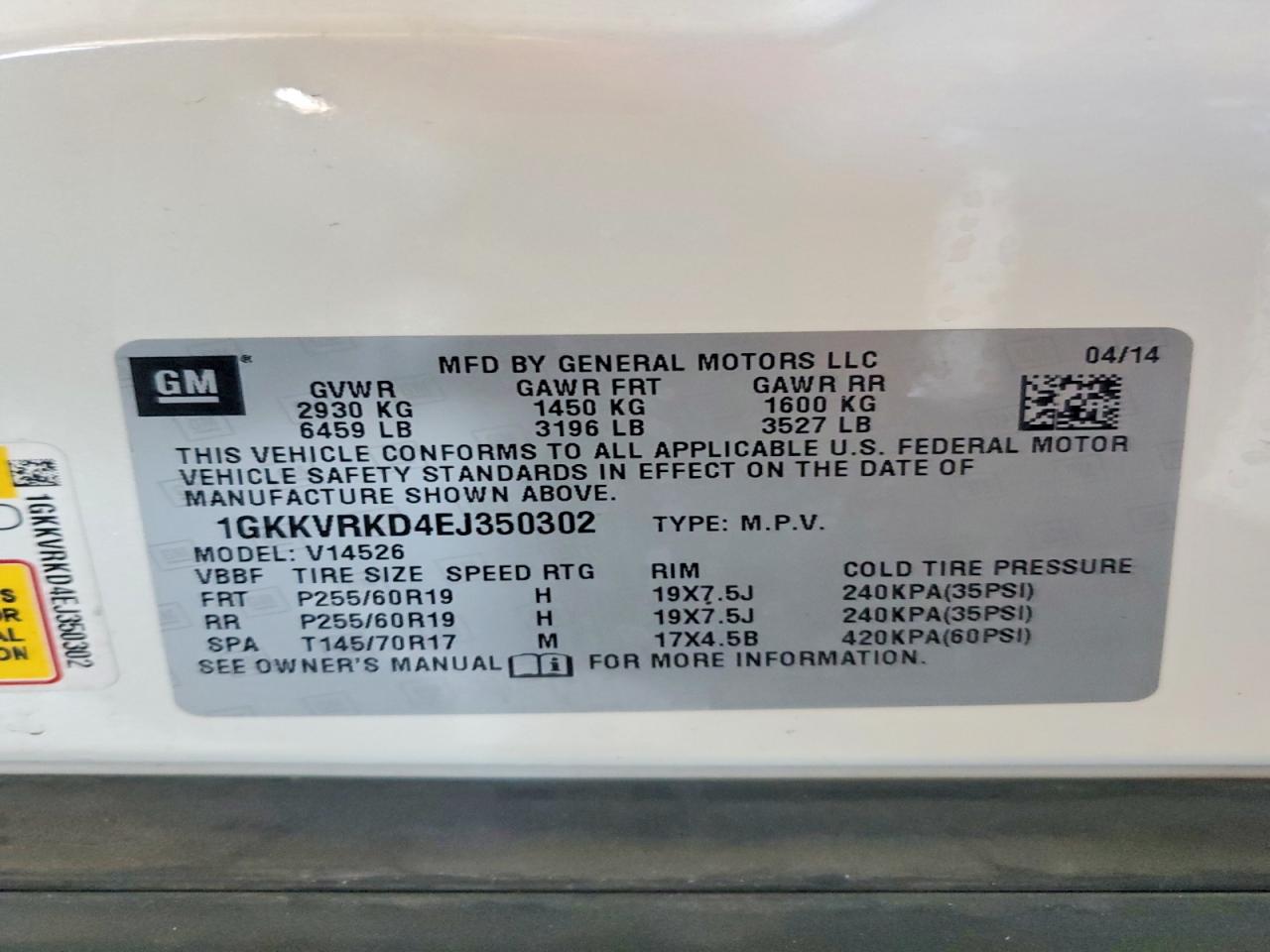 2014 Gmc Acadia Slt-1 White vin: 1GKKVRKD4EJ350302