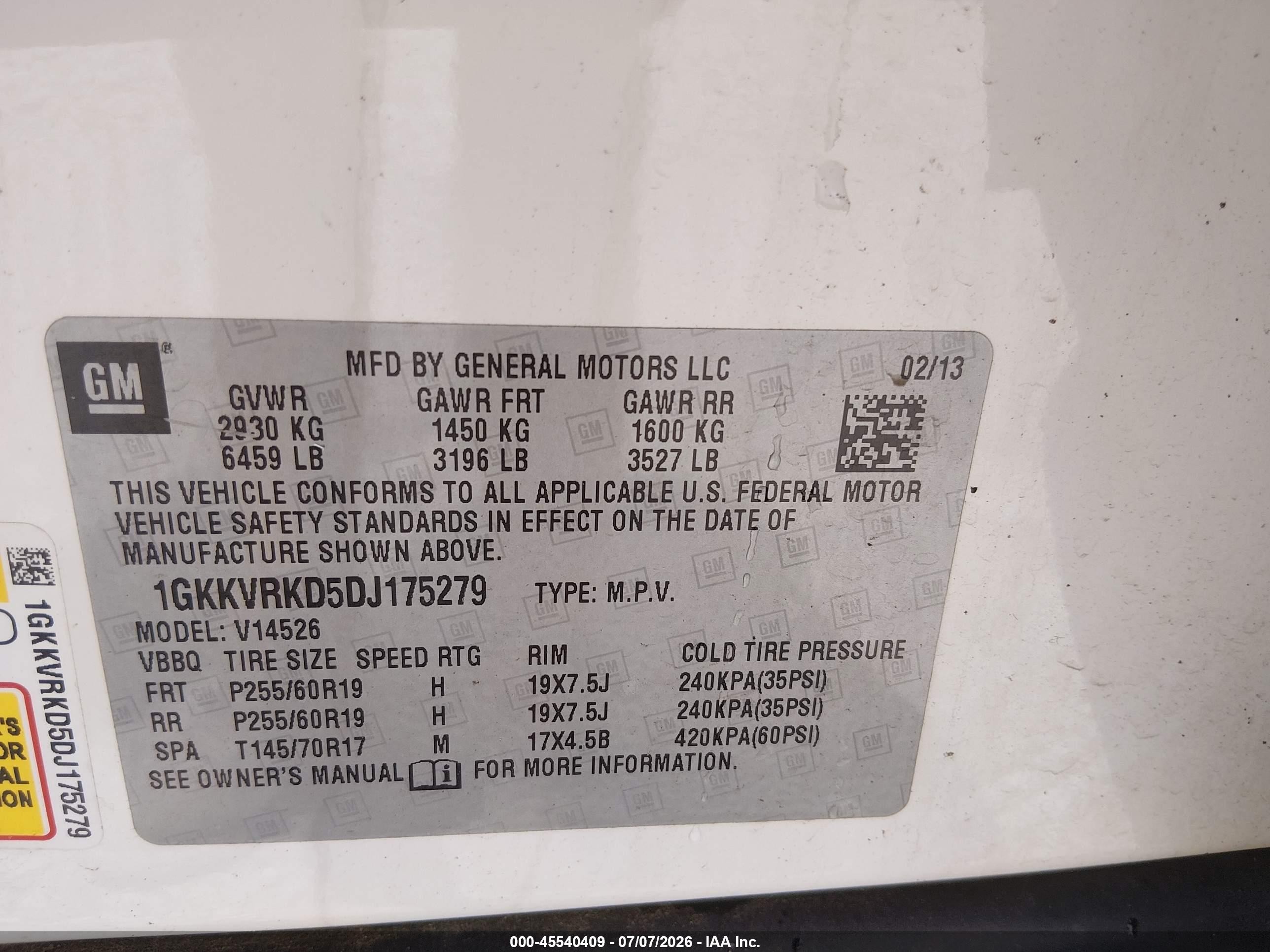 2013 Gmc Acadia Slt-1 White vin: 1GKKVRKD5DJ175279