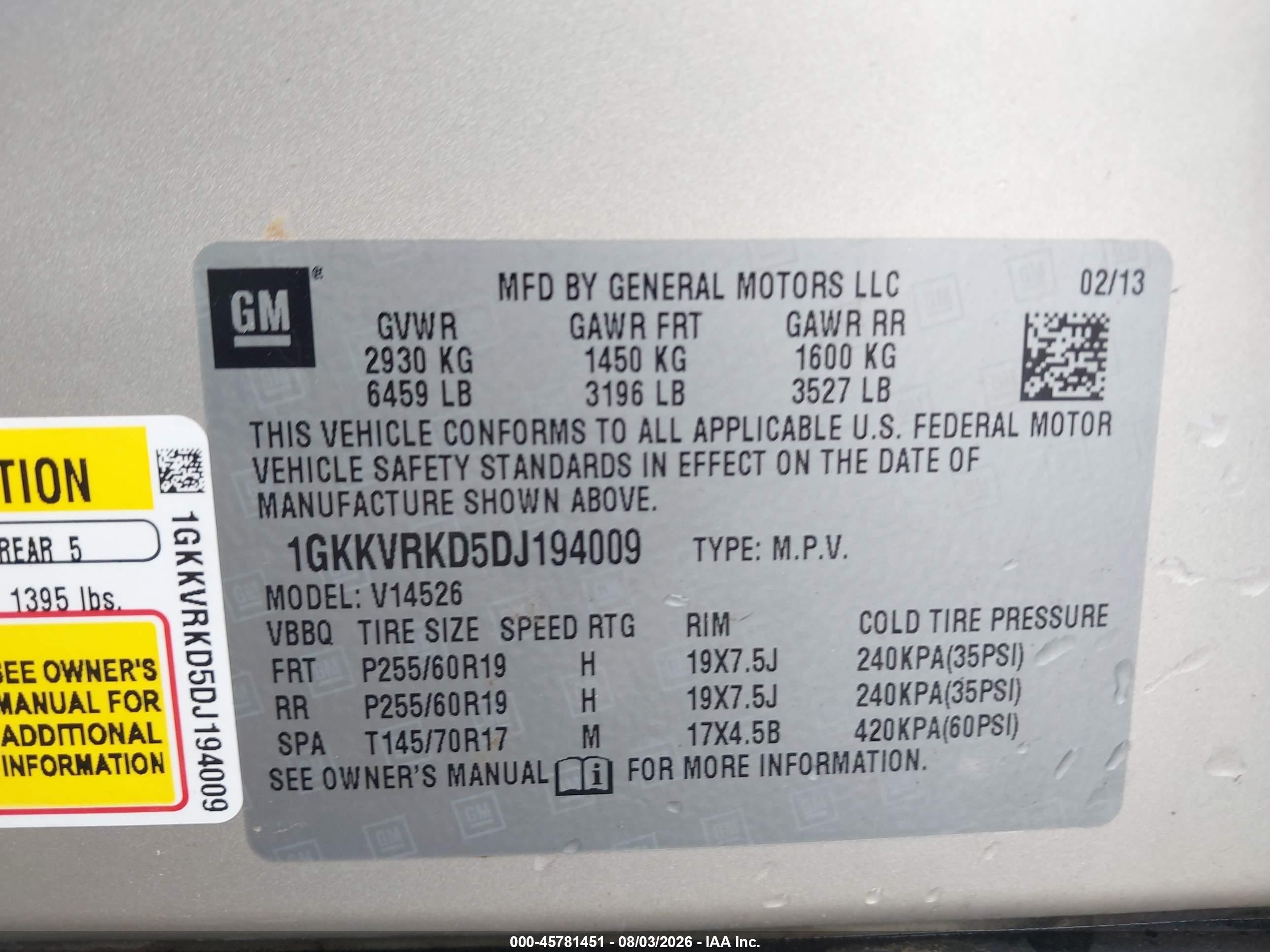 2013 Gmc Acadia Slt-1 Tan vin: 1GKKVRKD5DJ194009