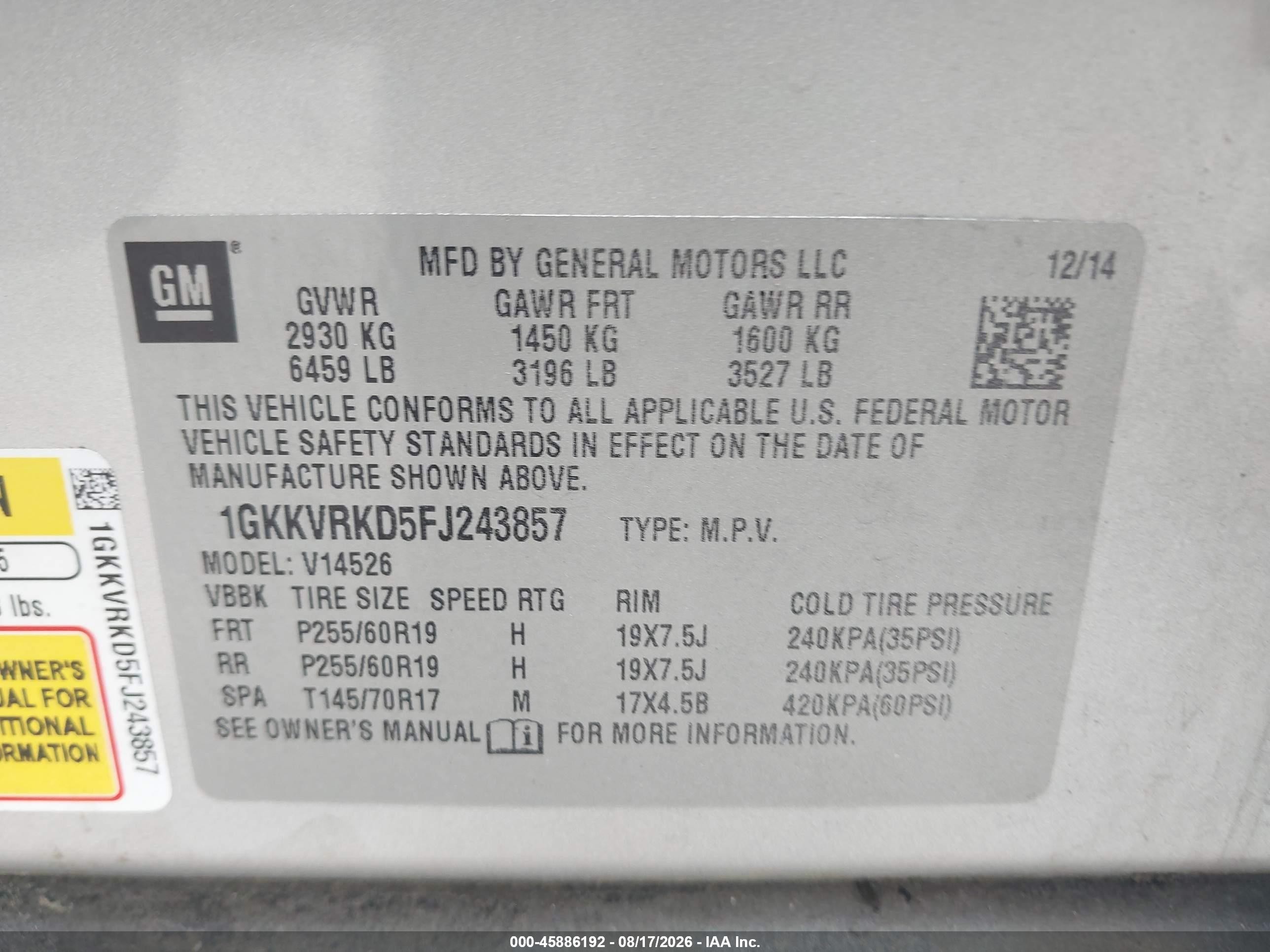 2015 Gmc Acadia Slt Черный vin: 1GKKVRKD5FJ243857
