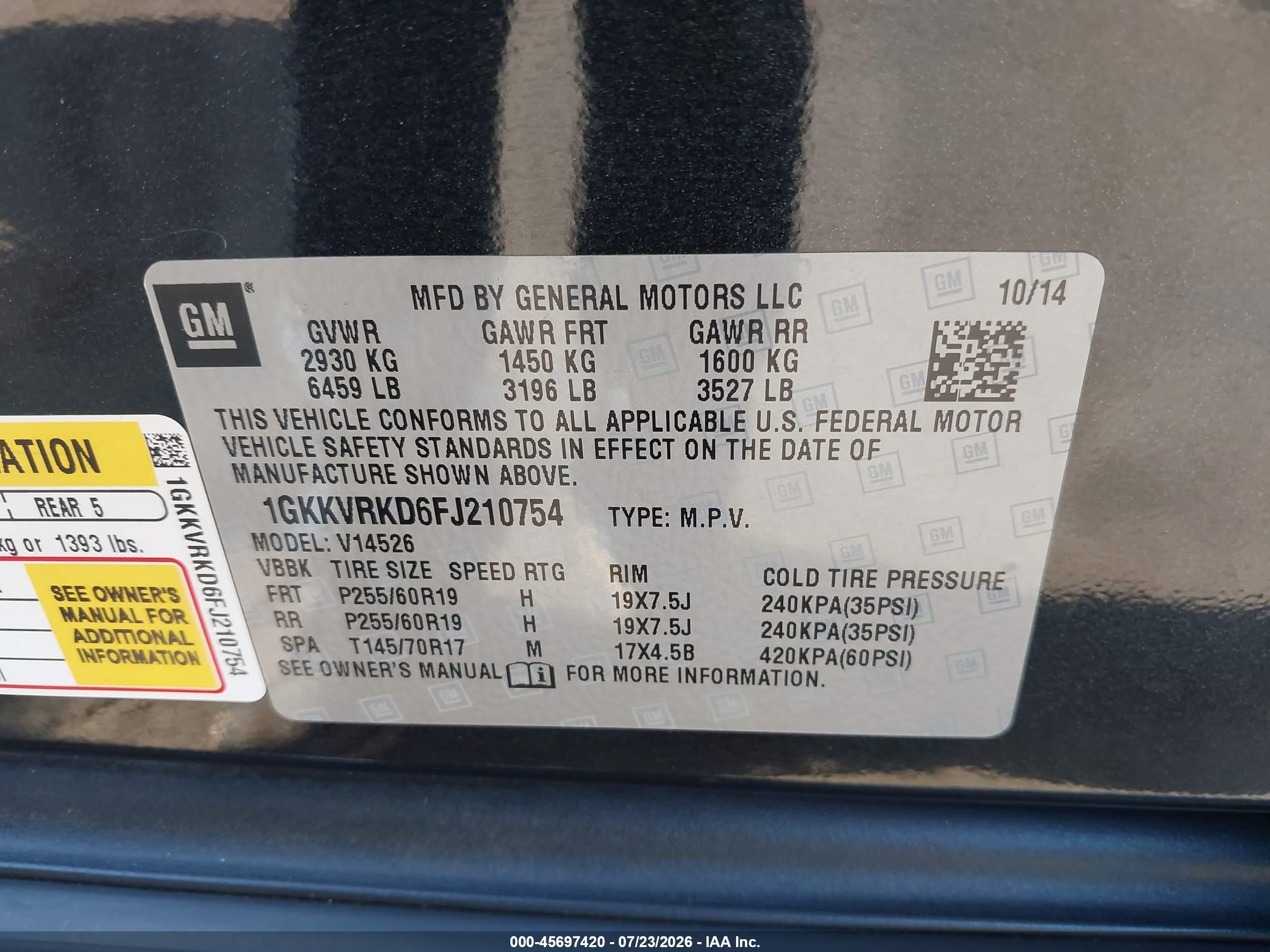 2015 Gmc Acadia Slt Black vin: 1GKKVRKD6FJ210754