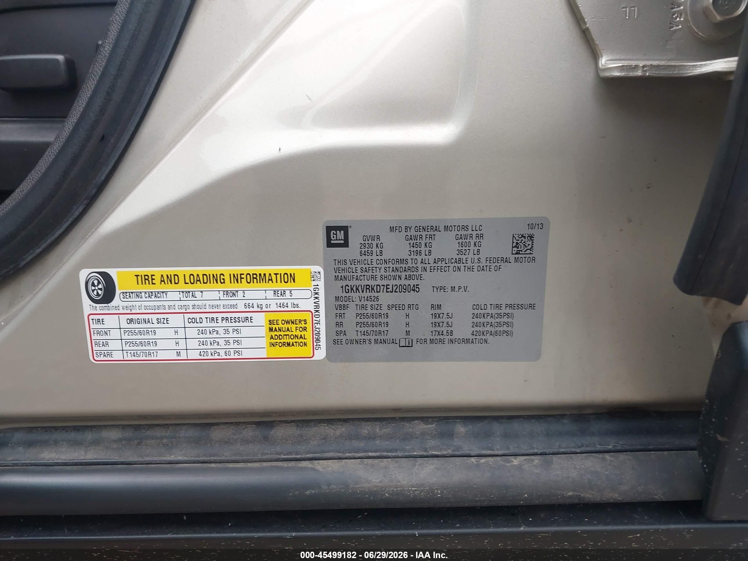 2014 Gmc Acadia Slt-1 Gold vin: 1GKKVRKD7EJ209045
