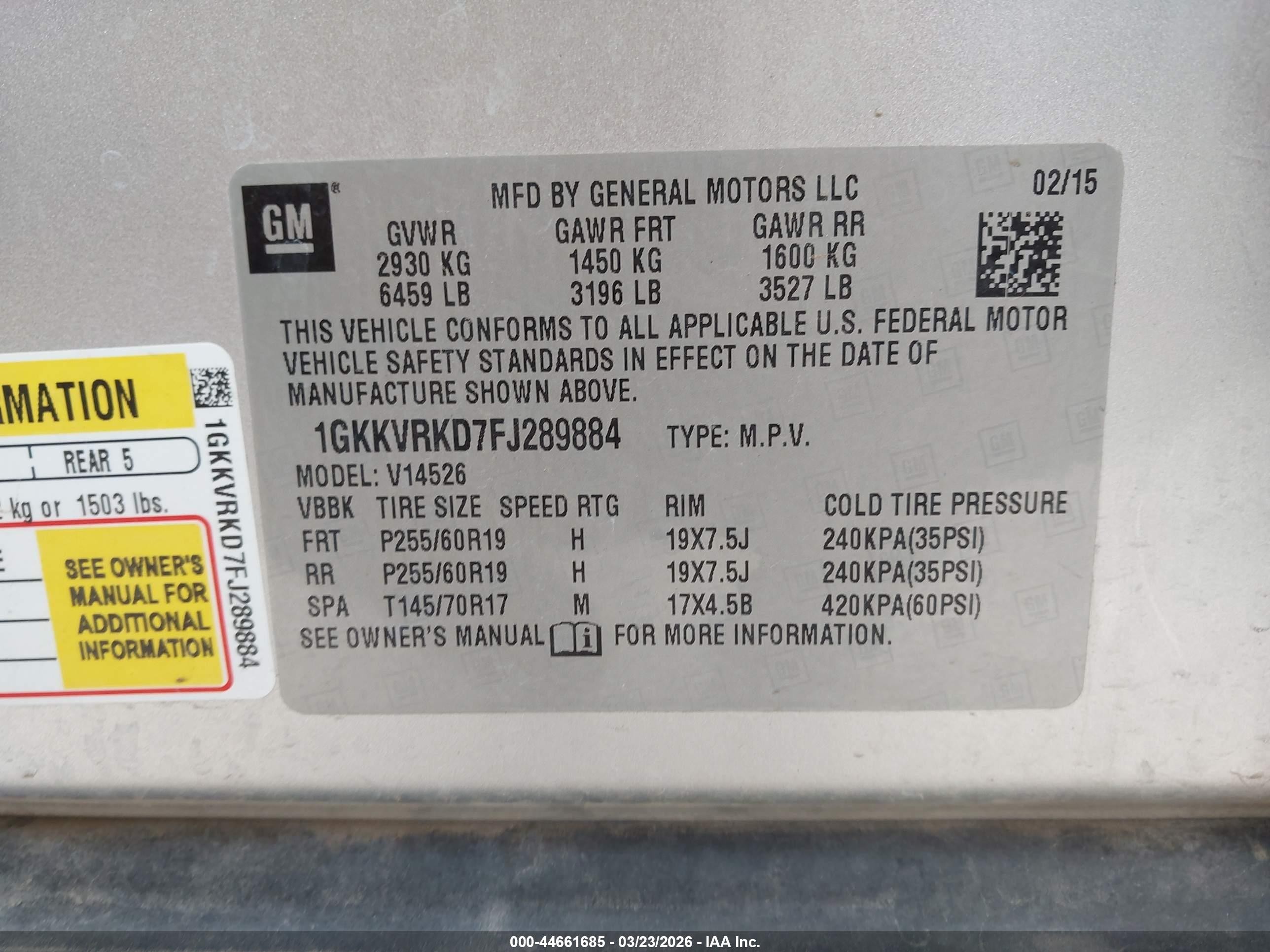 2015 Gmc Acadia Slt-1 Silver vin: 1GKKVRKD7FJ289884