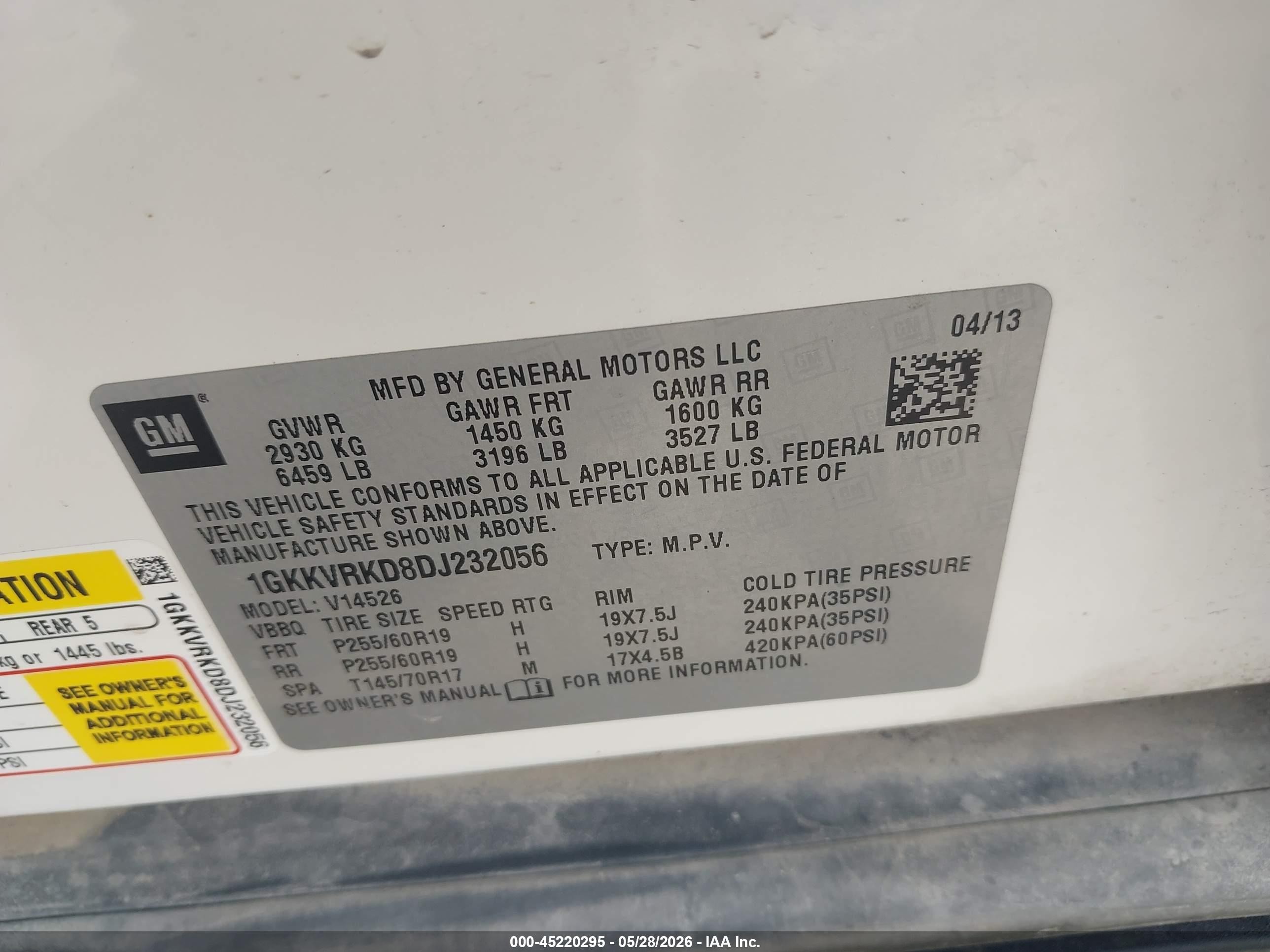 2013 Gmc Acadia Slt-1 White vin: 1GKKVRKD8DJ232056
