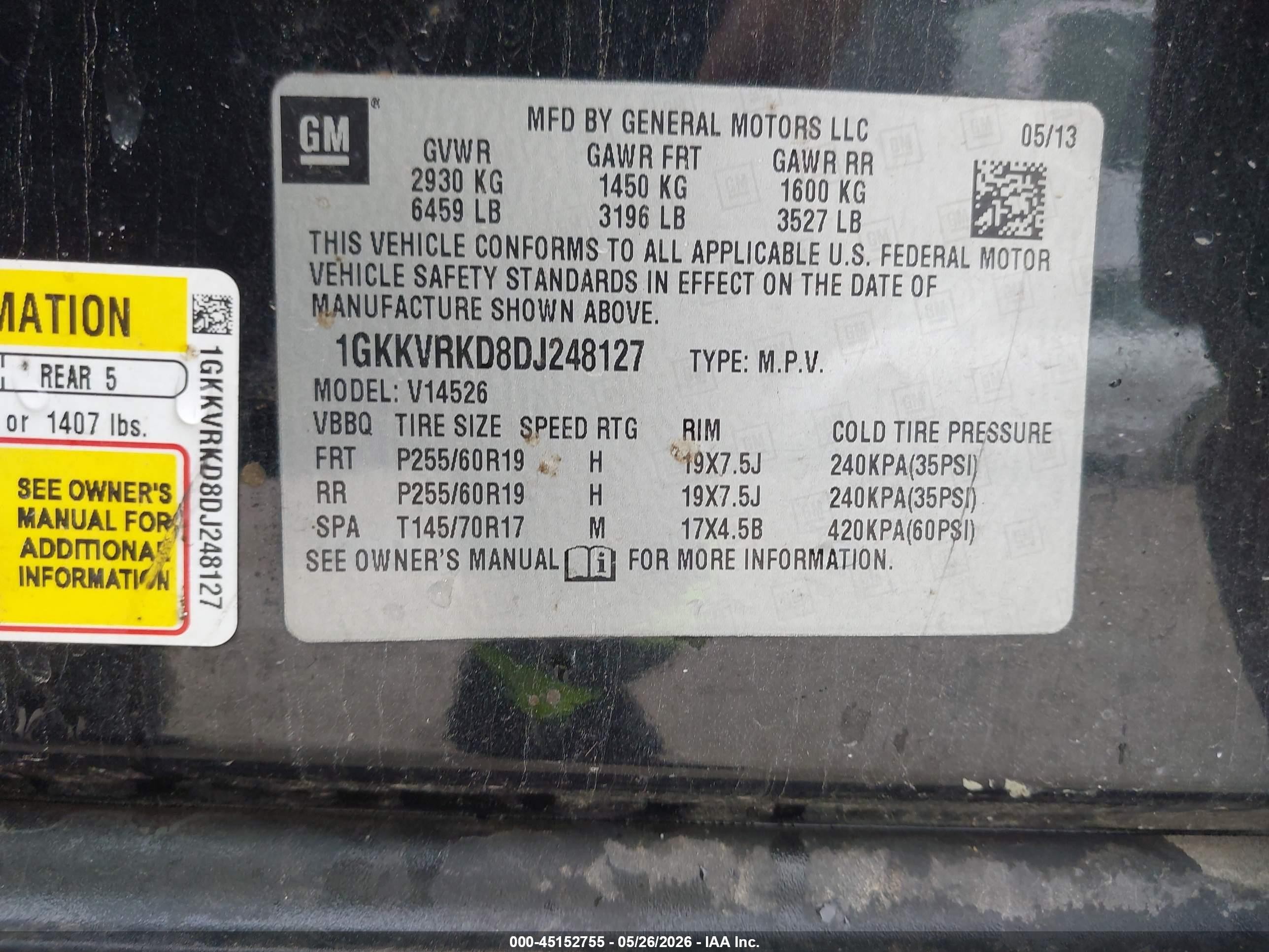 2013 Gmc Acadia Slt-1 Black vin: 1GKKVRKD8DJ248127