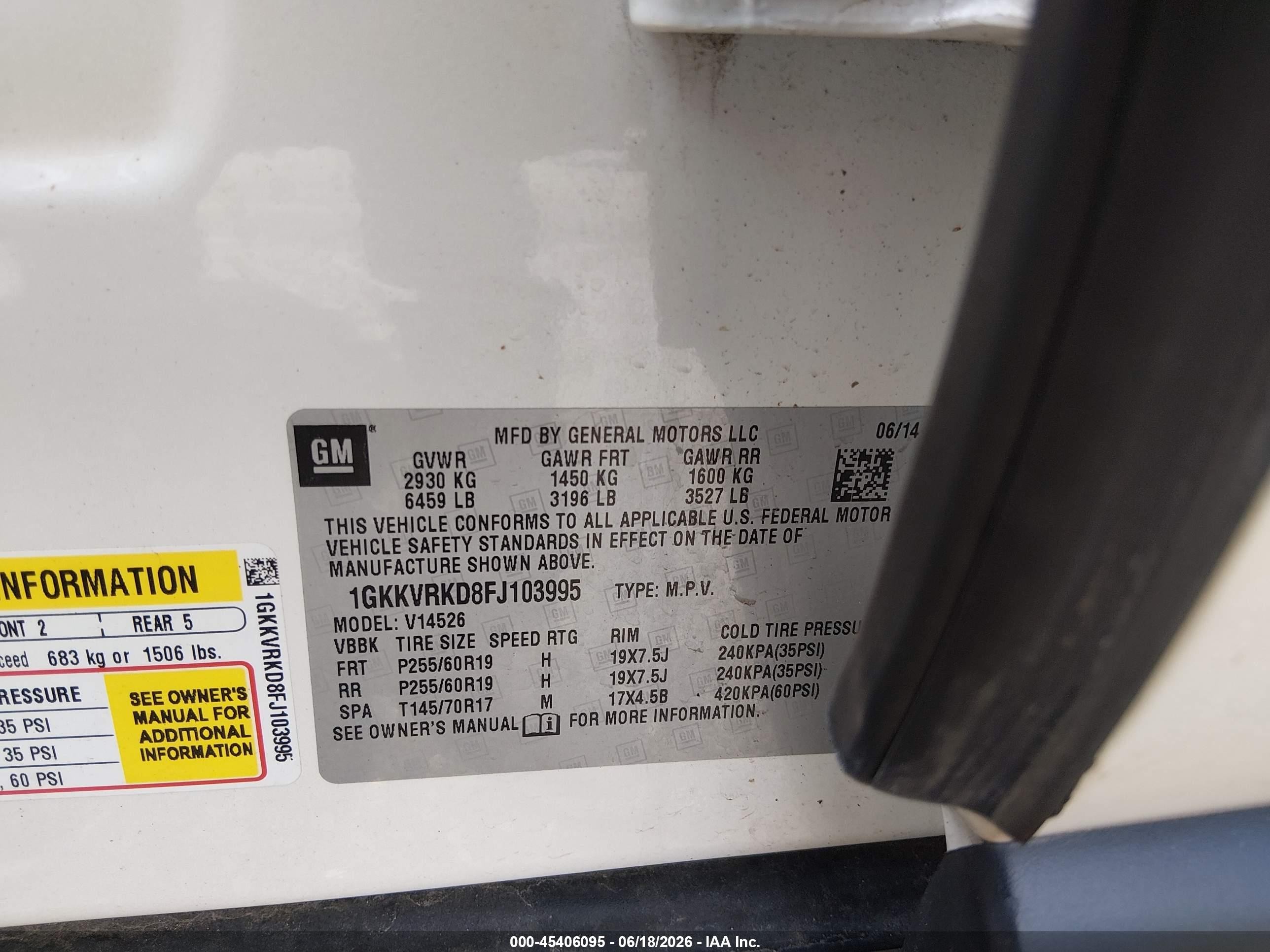 2015 Gmc Acadia Slt-1 White vin: 1GKKVRKD8FJ103995