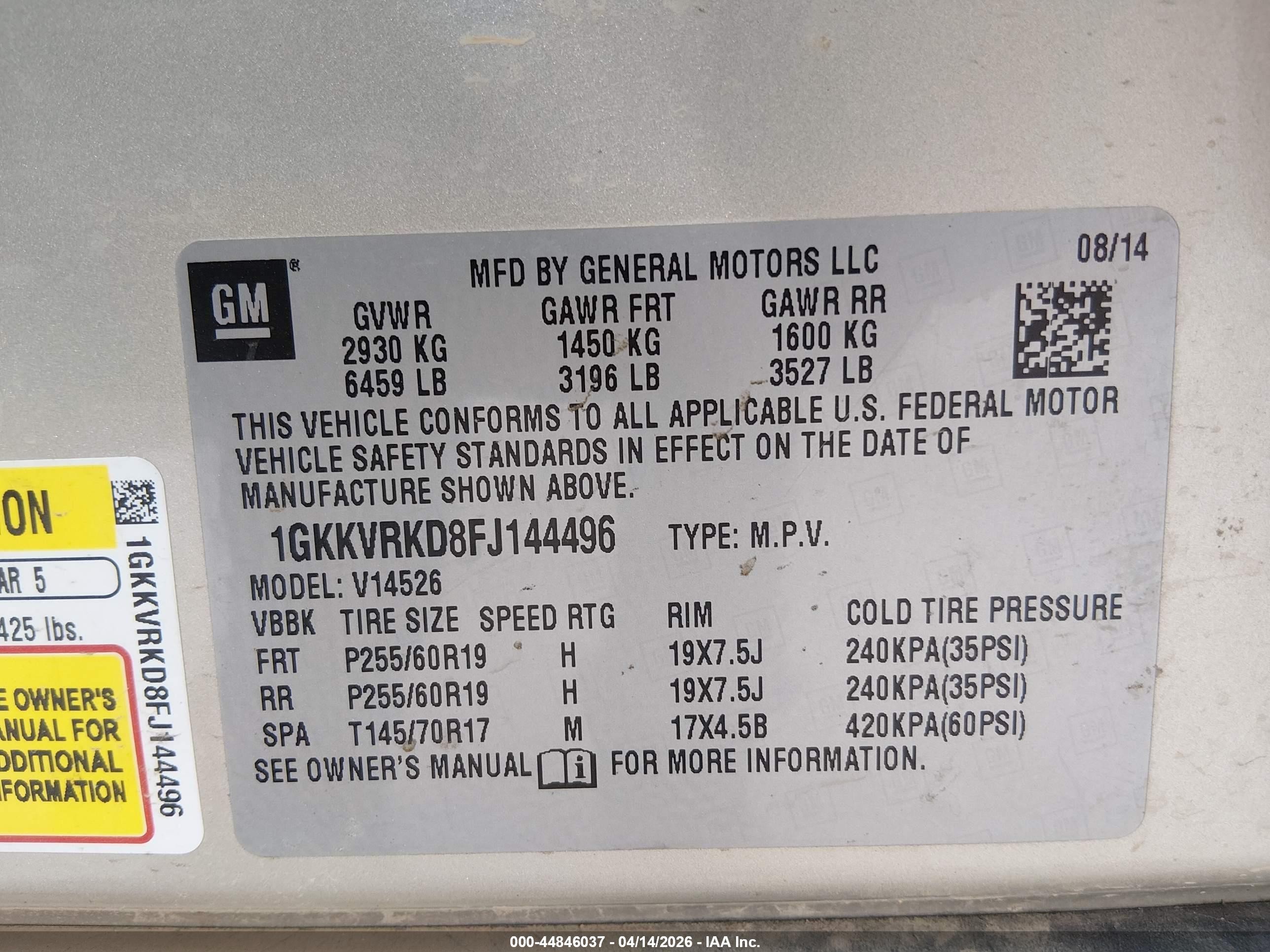 2015 Gmc Acadia Slt-1 Champagne vin: 1GKKVRKD8FJ144496