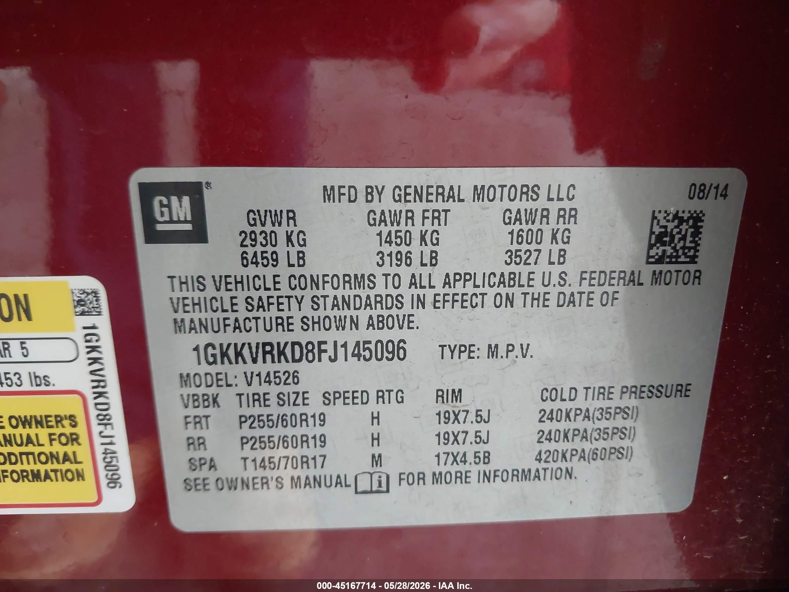 2015 Gmc Acadia Slt-1 Red vin: 1GKKVRKD8FJ145096