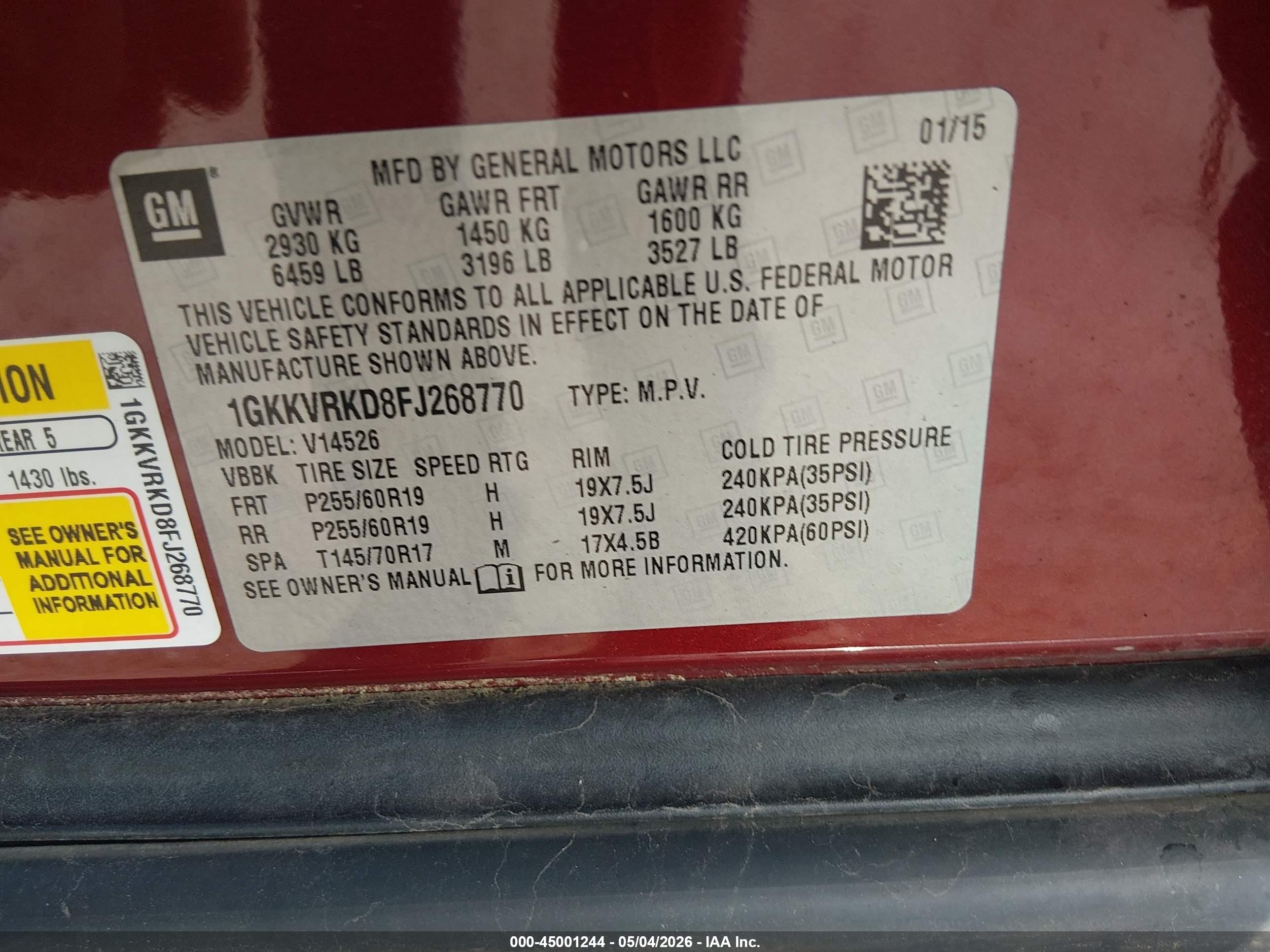2015 Gmc Acadia Slt-1 Maroon vin: 1GKKVRKD8FJ268770