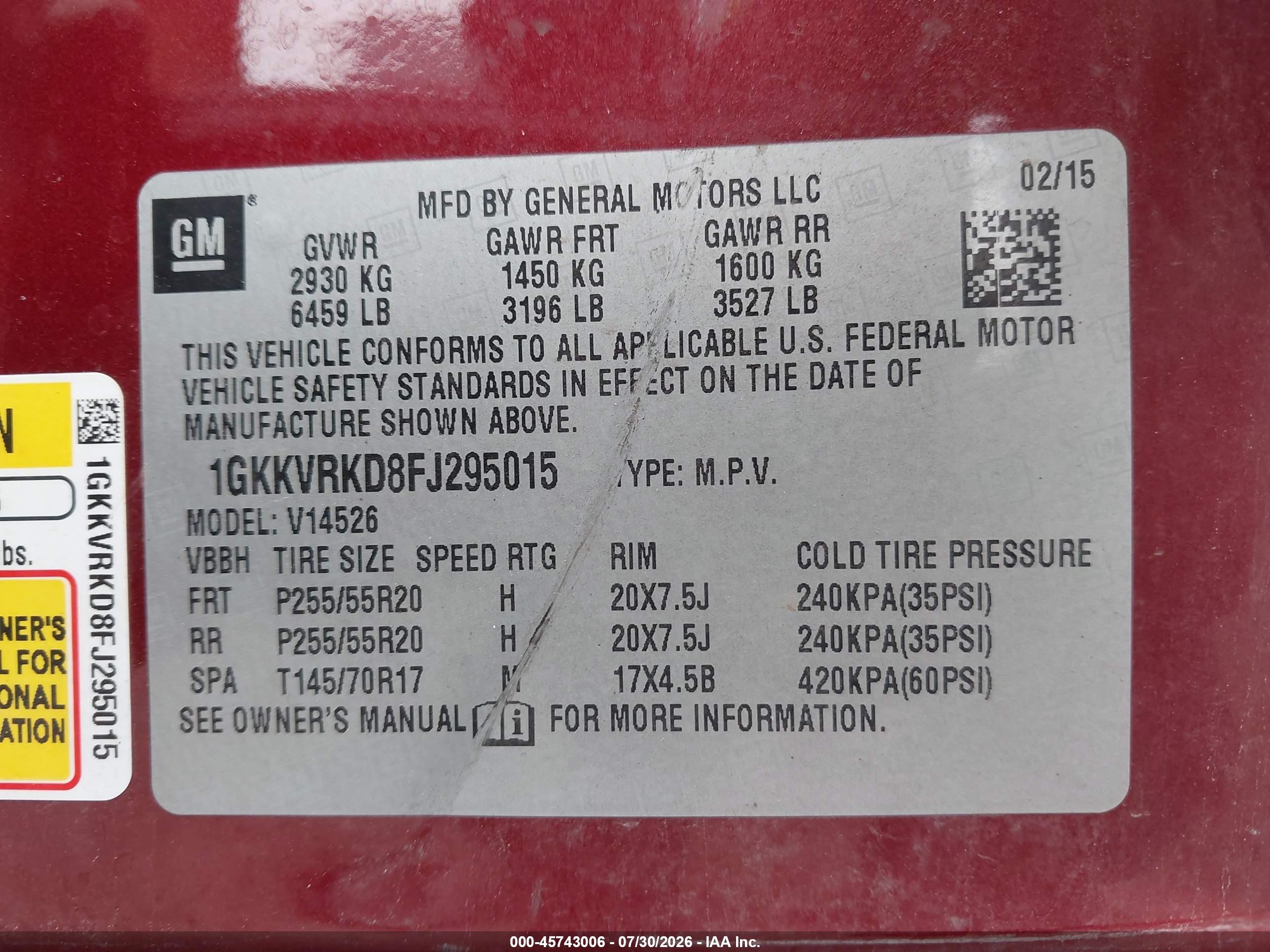 2015 Gmc Acadia Slt Red vin: 1GKKVRKD8FJ295015