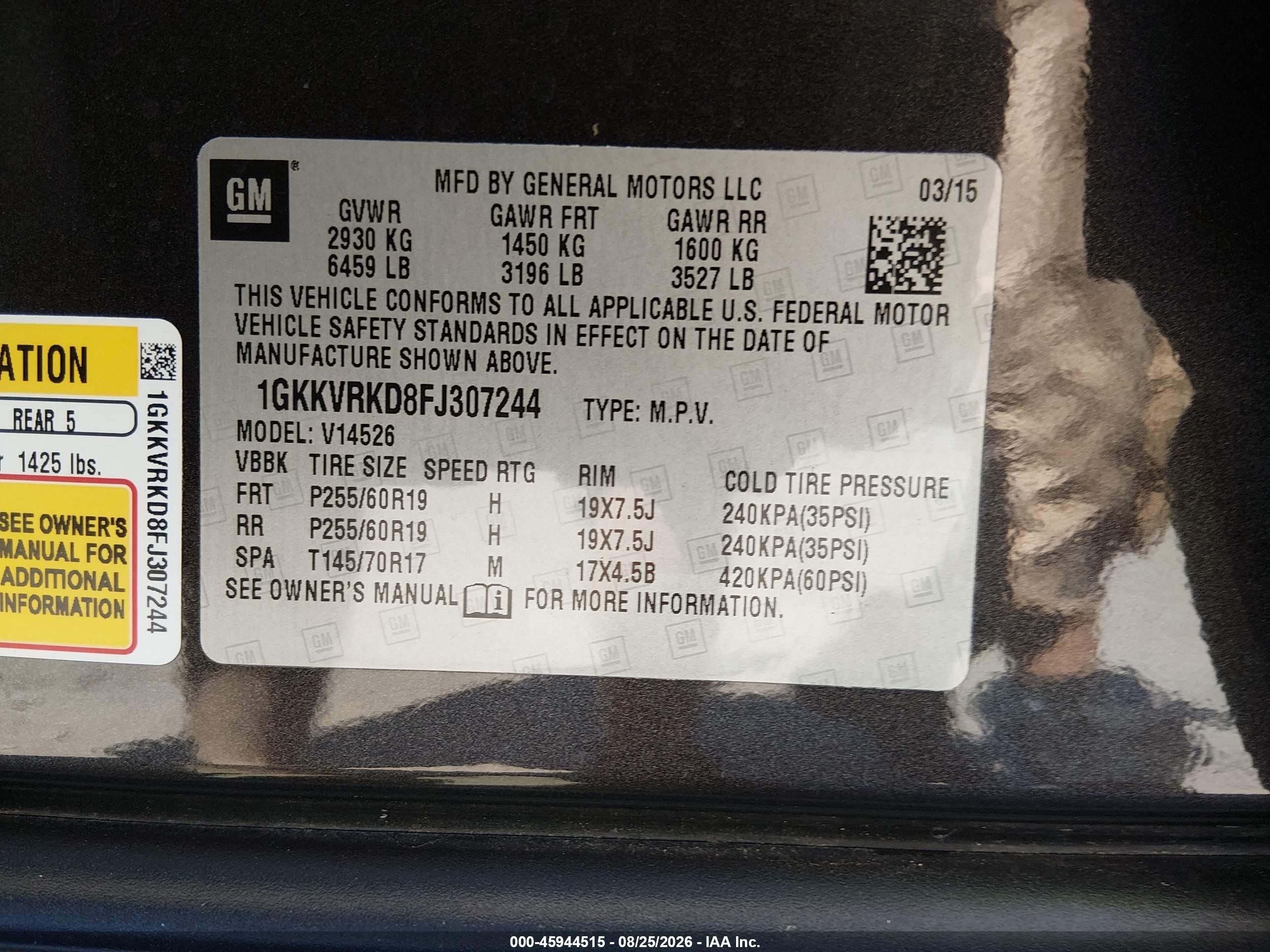 2015 Gmc Acadia Slt Gray vin: 1GKKVRKD8FJ307244