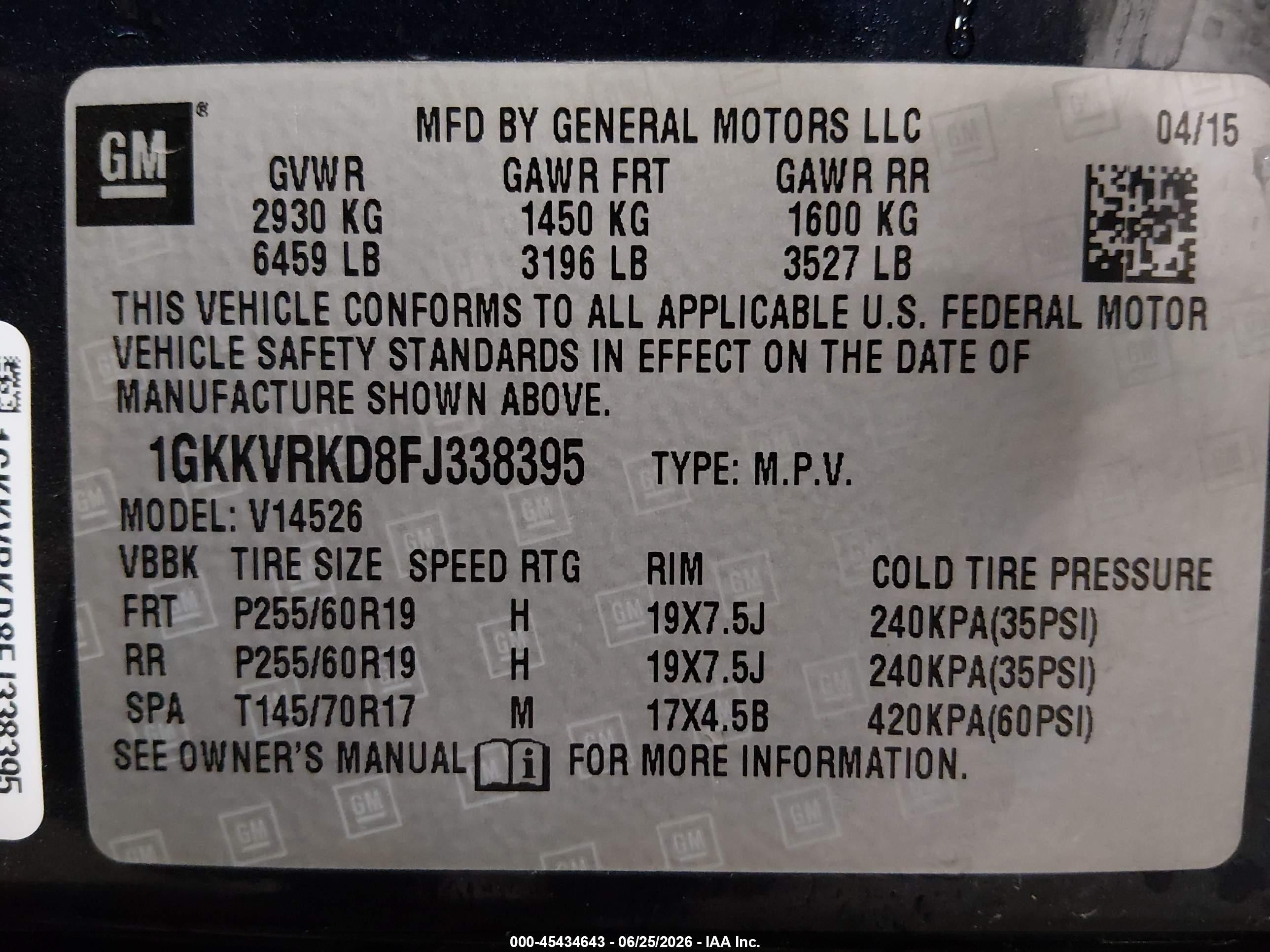 2015 Gmc Acadia Slt-1 Dark Blue vin: 1GKKVRKD8FJ338395