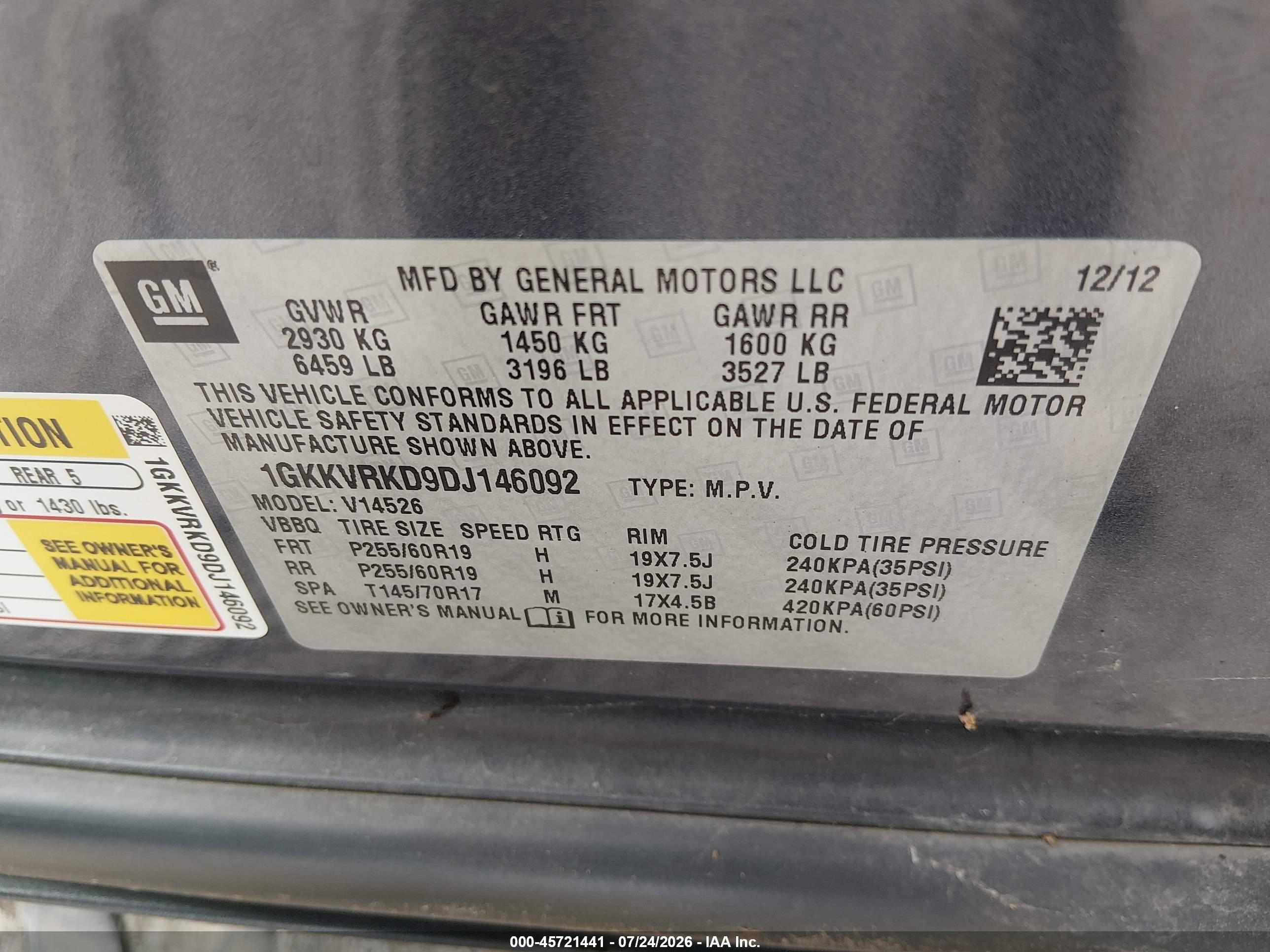 2013 Gmc Acadia Slt-1 Blue vin: 1GKKVRKD9DJ146092