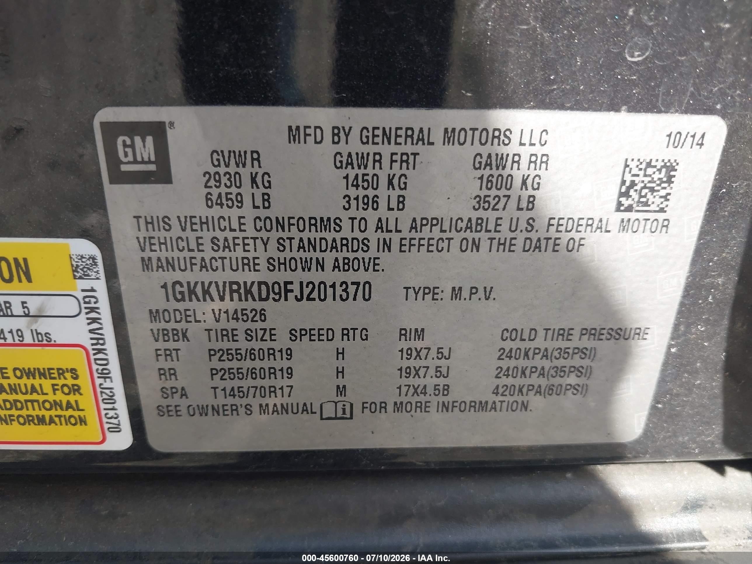 2015 Gmc Acadia Slt-1 Black vin: 1GKKVRKD9FJ201370