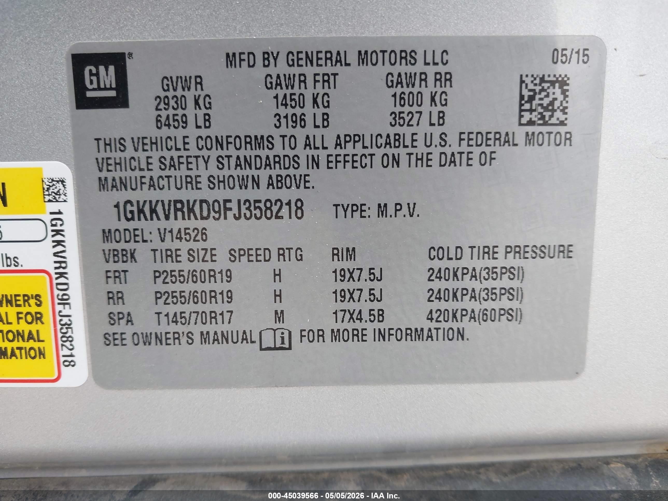 2015 Gmc Acadia Slt-1 Silver vin: 1GKKVRKD9FJ358218