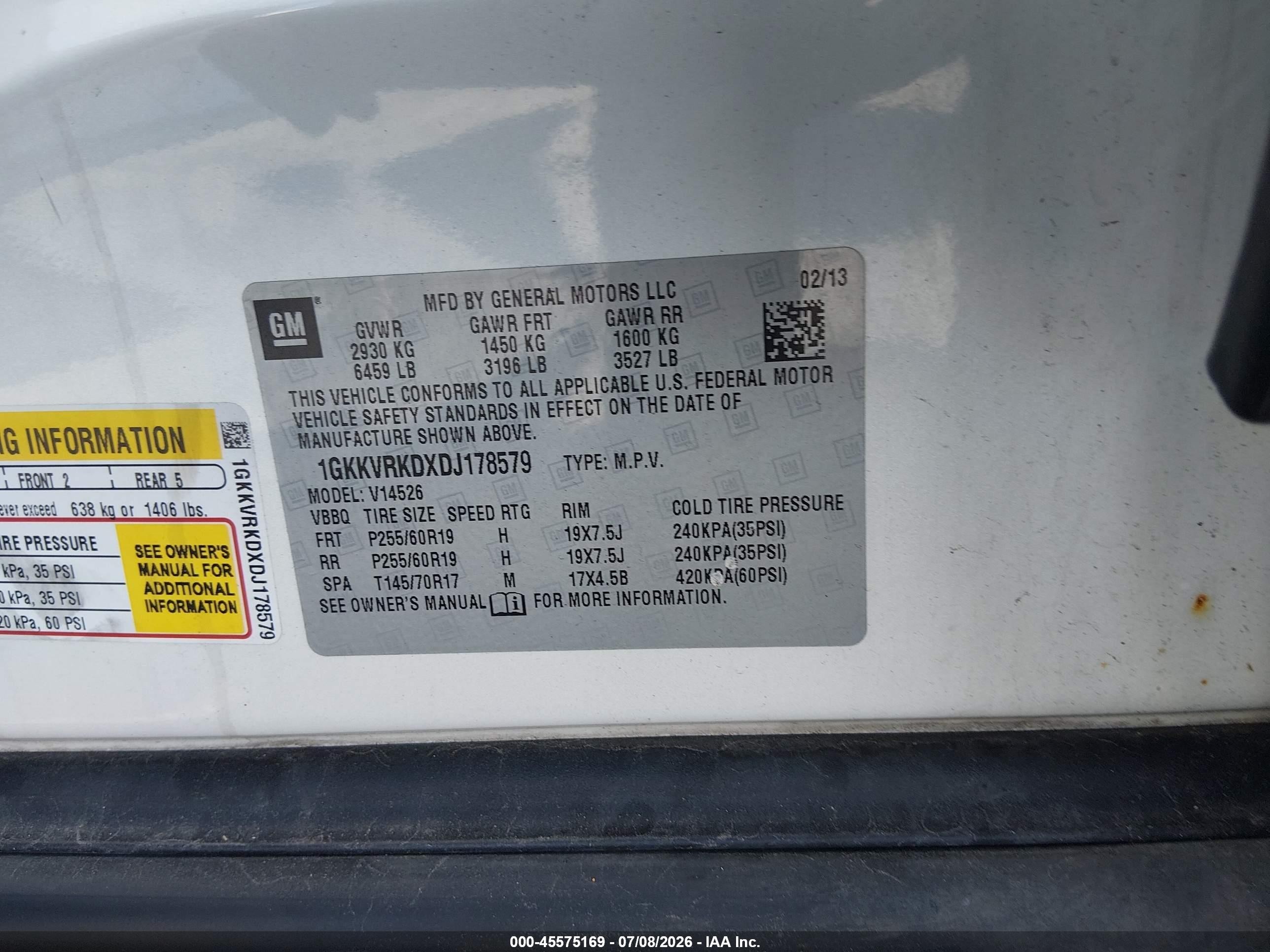 2013 Gmc Acadia Slt-1 White vin: 1GKKVRKDXDJ178579