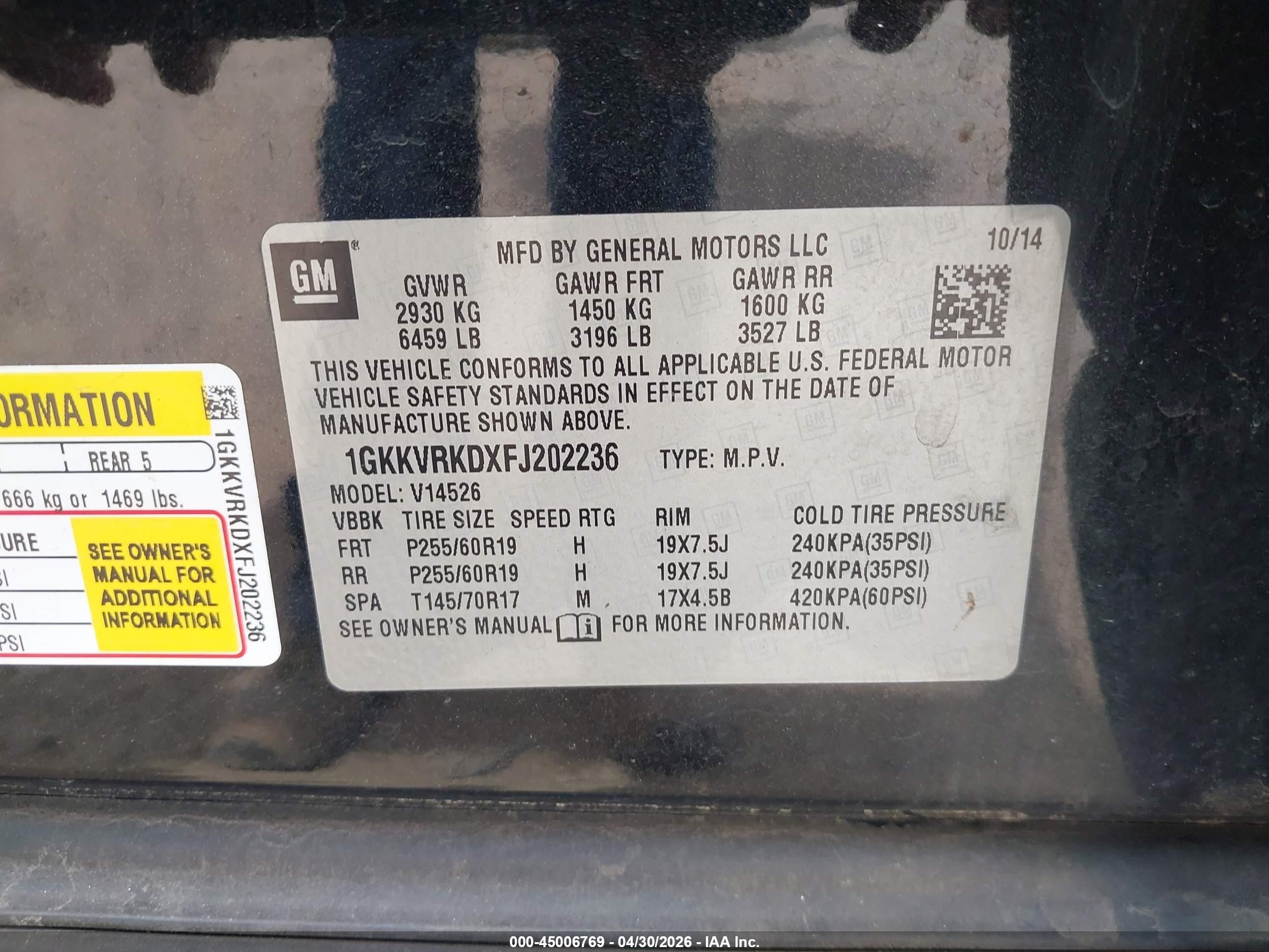 2015 Gmc Acadia Slt-1 Black vin: 1GKKVRKDXFJ202236