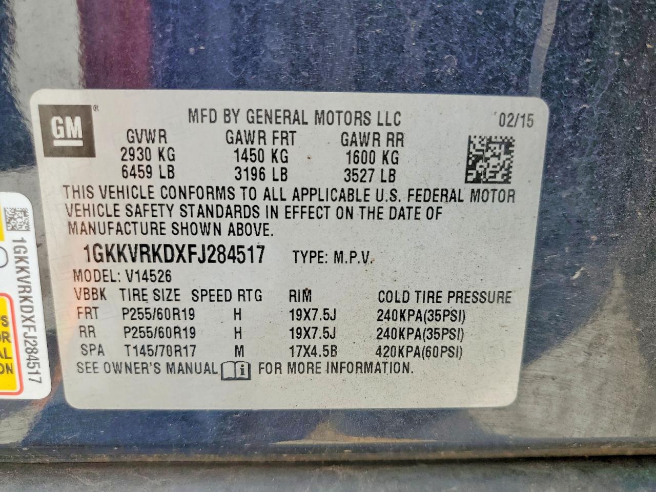 2015 Gmc Acadia Slt-1 Blue vin: 1GKKVRKDXFJ284517