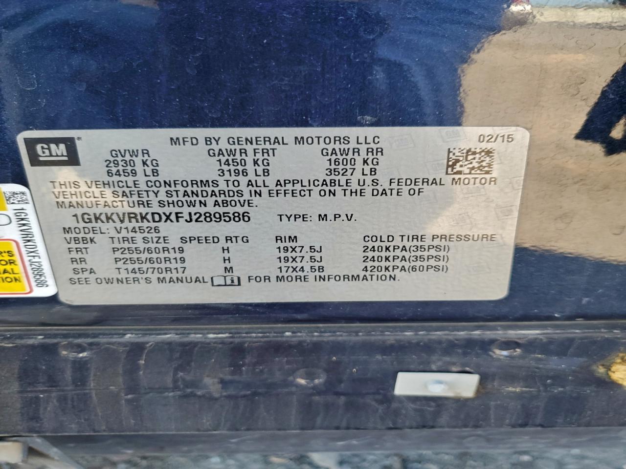 2015 Gmc Acadia Slt-1 Blue vin: 1GKKVRKDXFJ289586