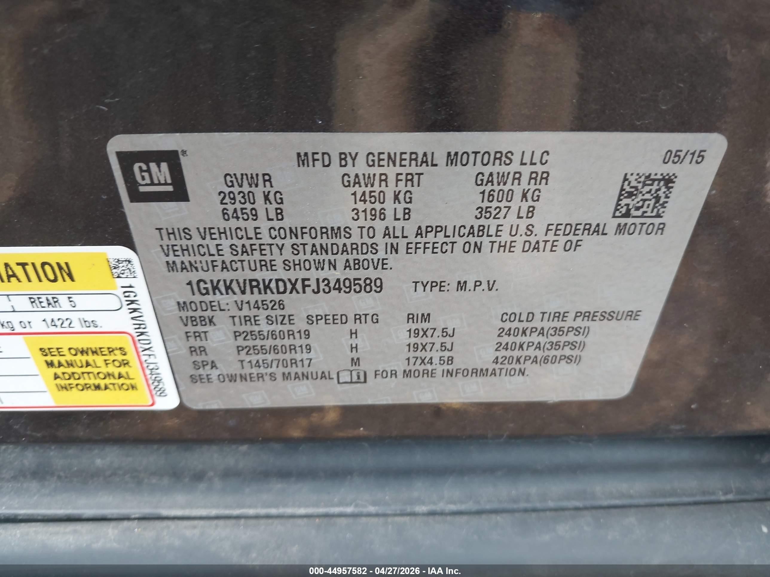 2015 Gmc Acadia Slt-1 Серый vin: 1GKKVRKDXFJ349589