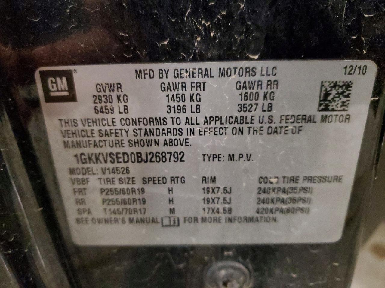 2011 Gmc Acadia Slt-2 Black vin: 1GKKVSED0BJ268792