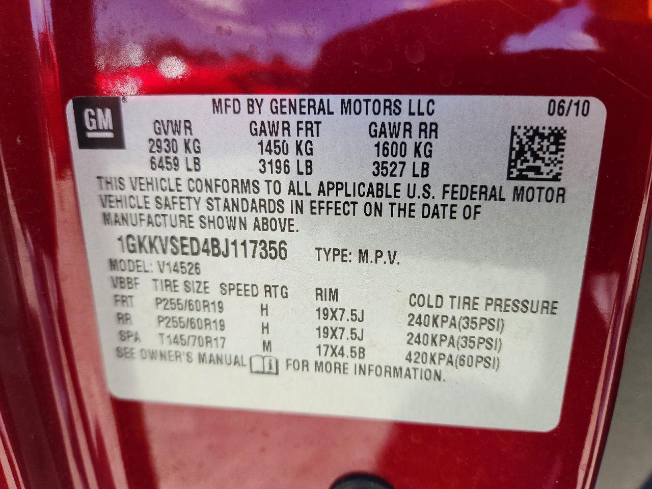 2011 Gmc Acadia Slt-2 Burgundy vin: 1GKKVSED4BJ117356