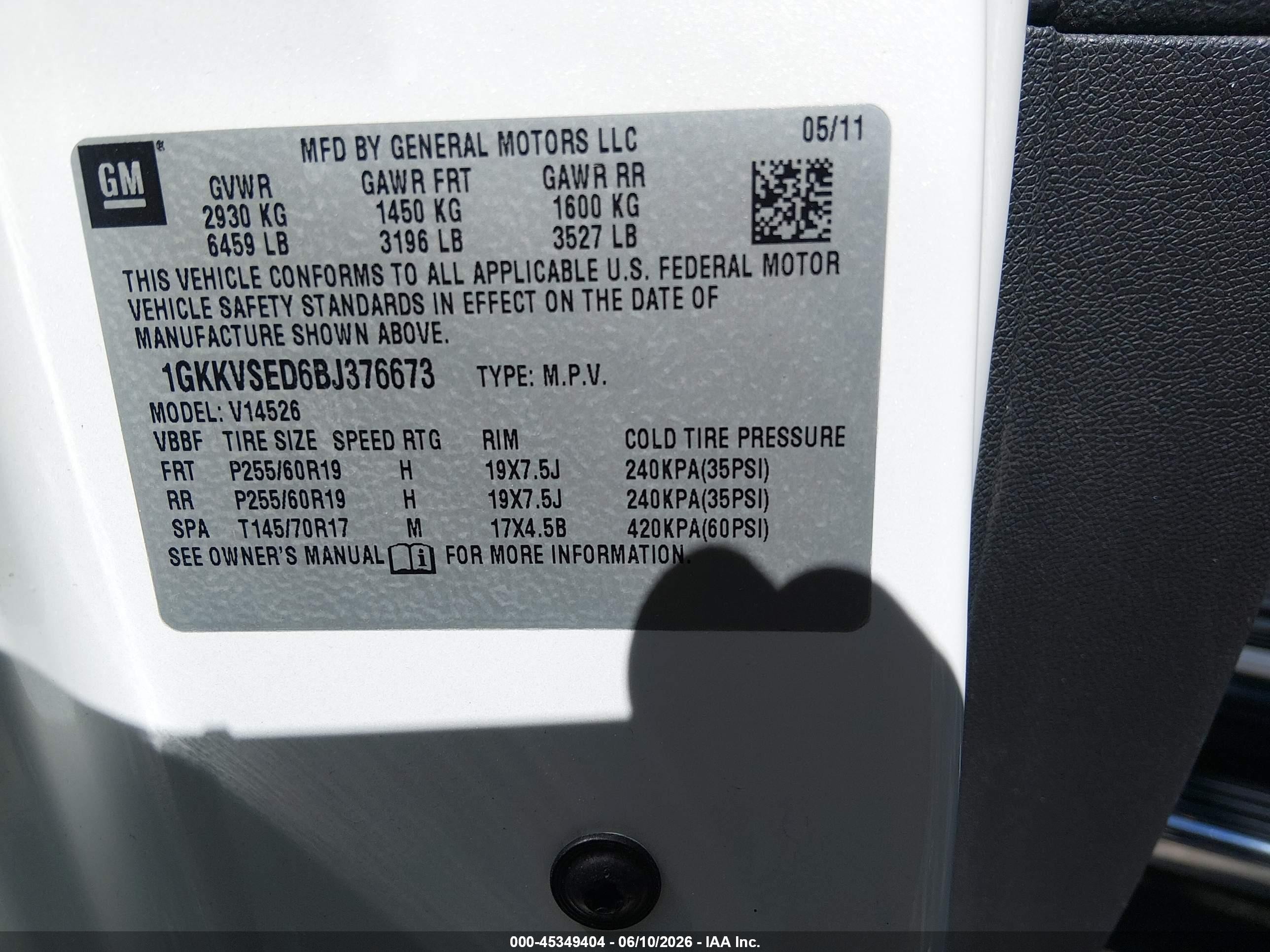 2011 Gmc Acadia Slt-2 White vin: 1GKKVSED6BJ376673