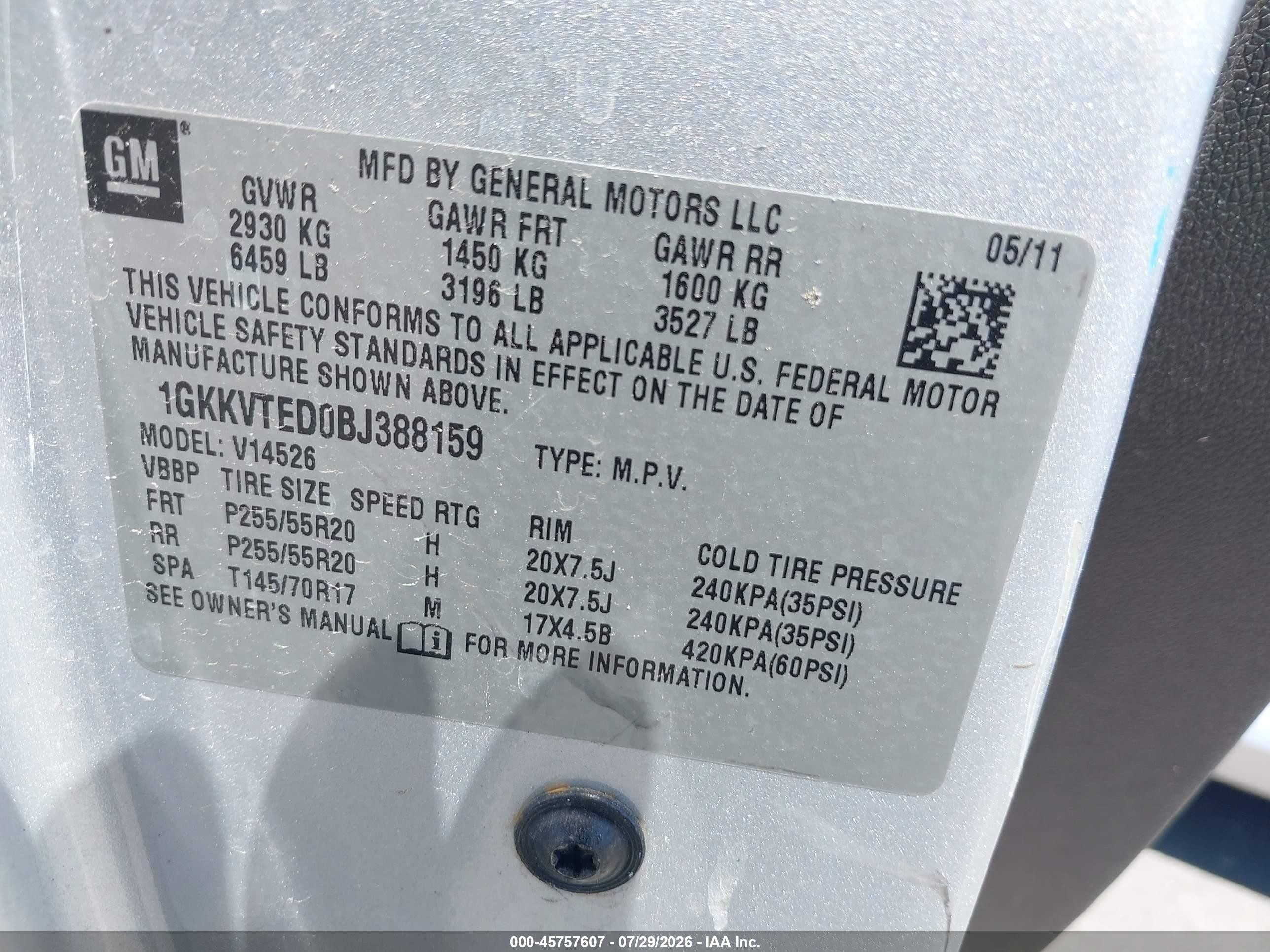 2011 Gmc Acadia Denali Silver vin: 1GKKVTED0BJ388159