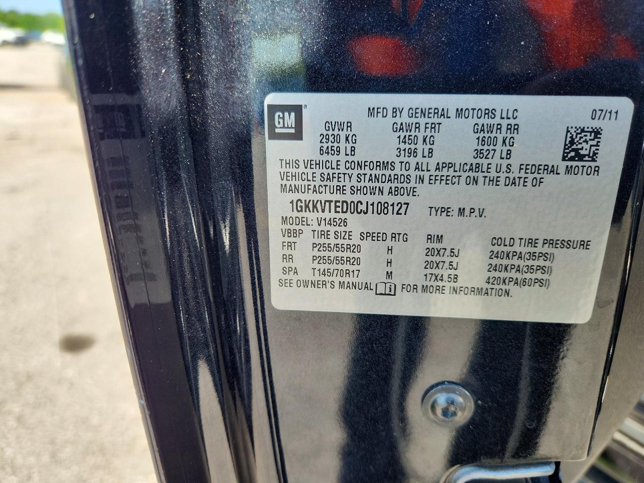 2012 Gmc Acadia Denali Charcoal vin: 1GKKVTED0CJ108127