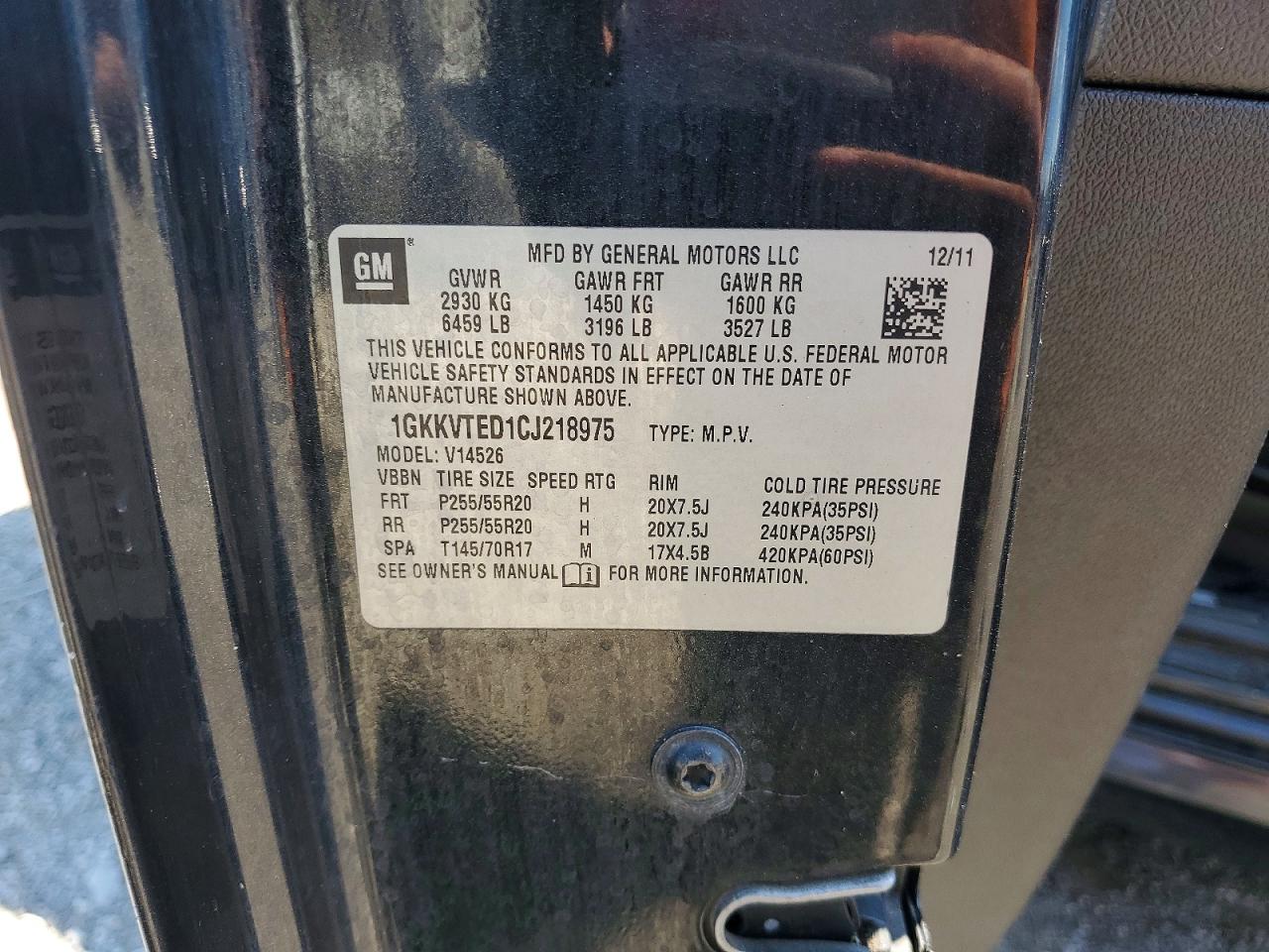 2012 Gmc Acadia Denali Black vin: 1GKKVTED1CJ218975