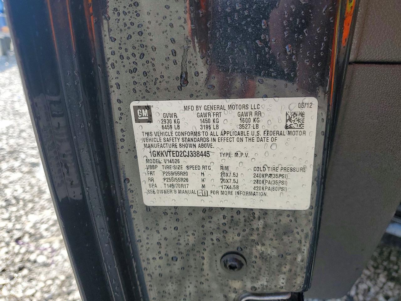 2012 Gmc Acadia Denali Black vin: 1GKKVTED2CJ338445