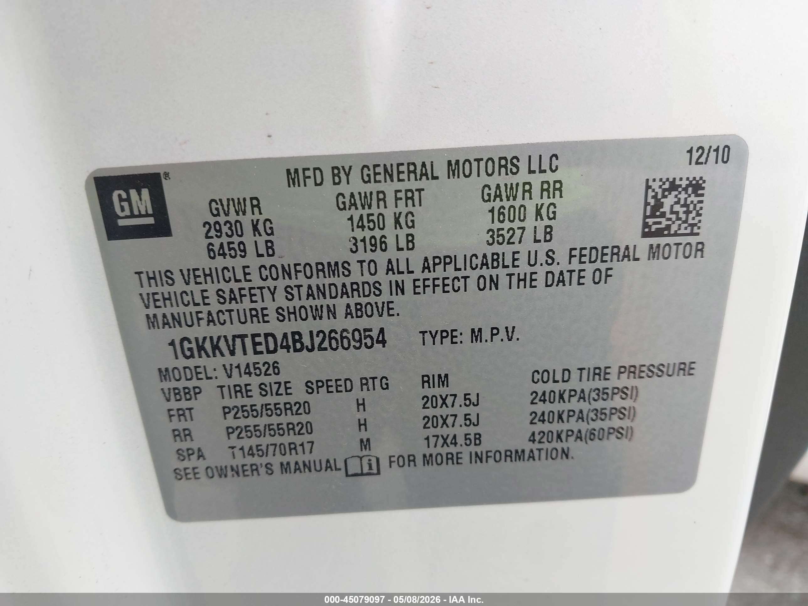 2011 Gmc Acadia Denali Белый vin: 1GKKVTED4BJ266954