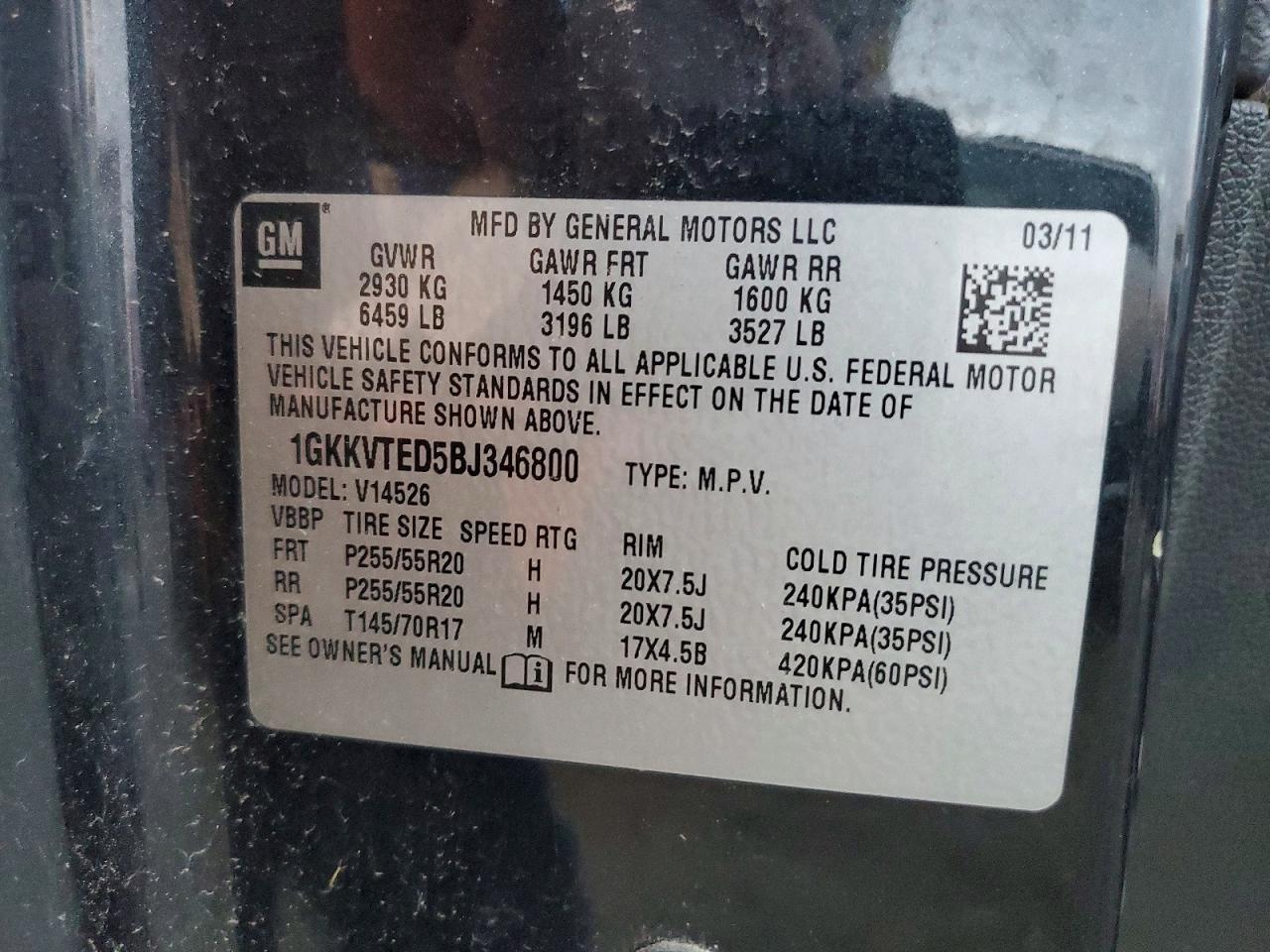 2011 Gmc Acadia Denali Черный vin: 1GKKVTED5BJ346800