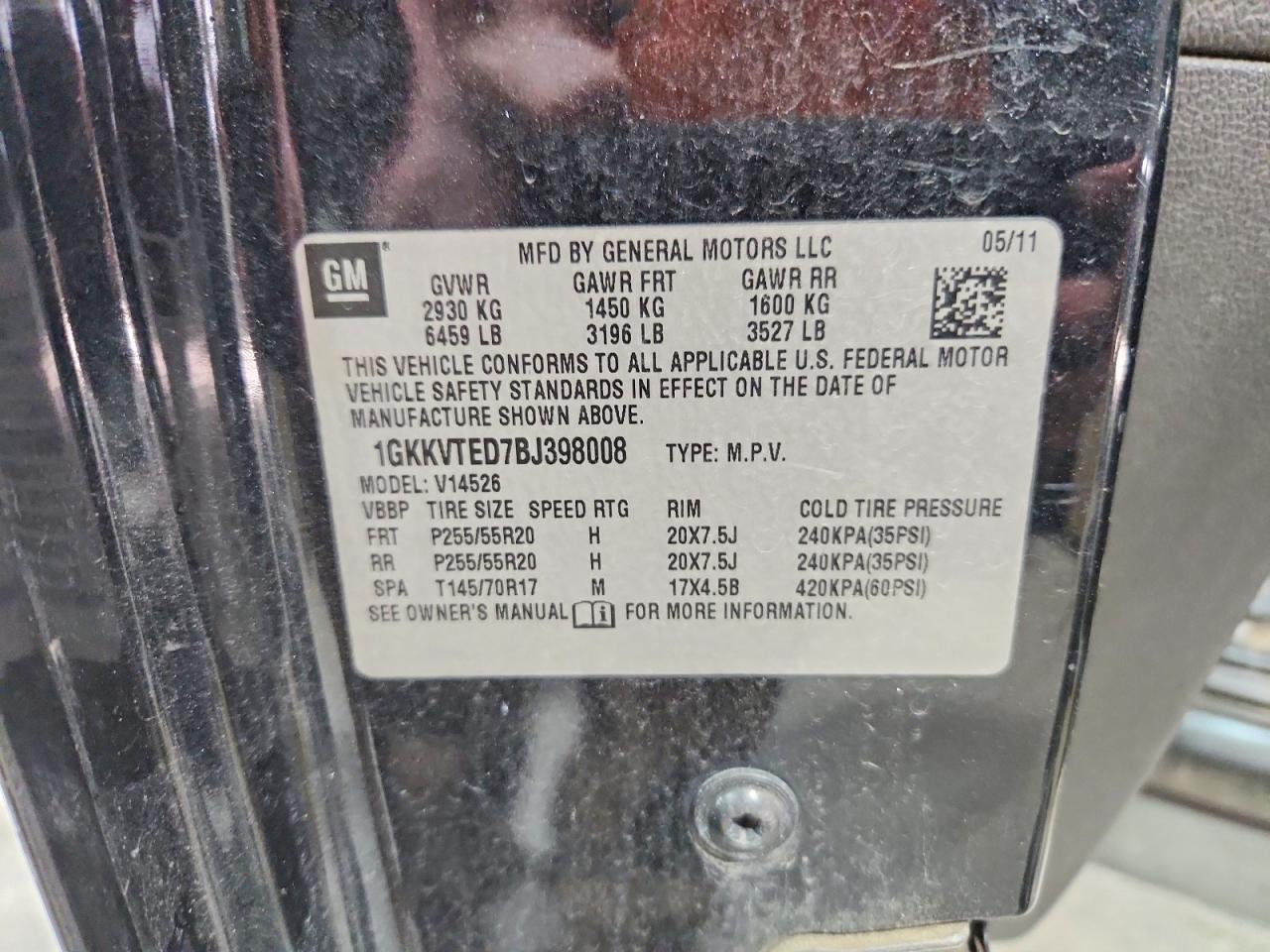 2011 Gmc Acadia Denali Угольный vin: 1GKKVTED7BJ398008