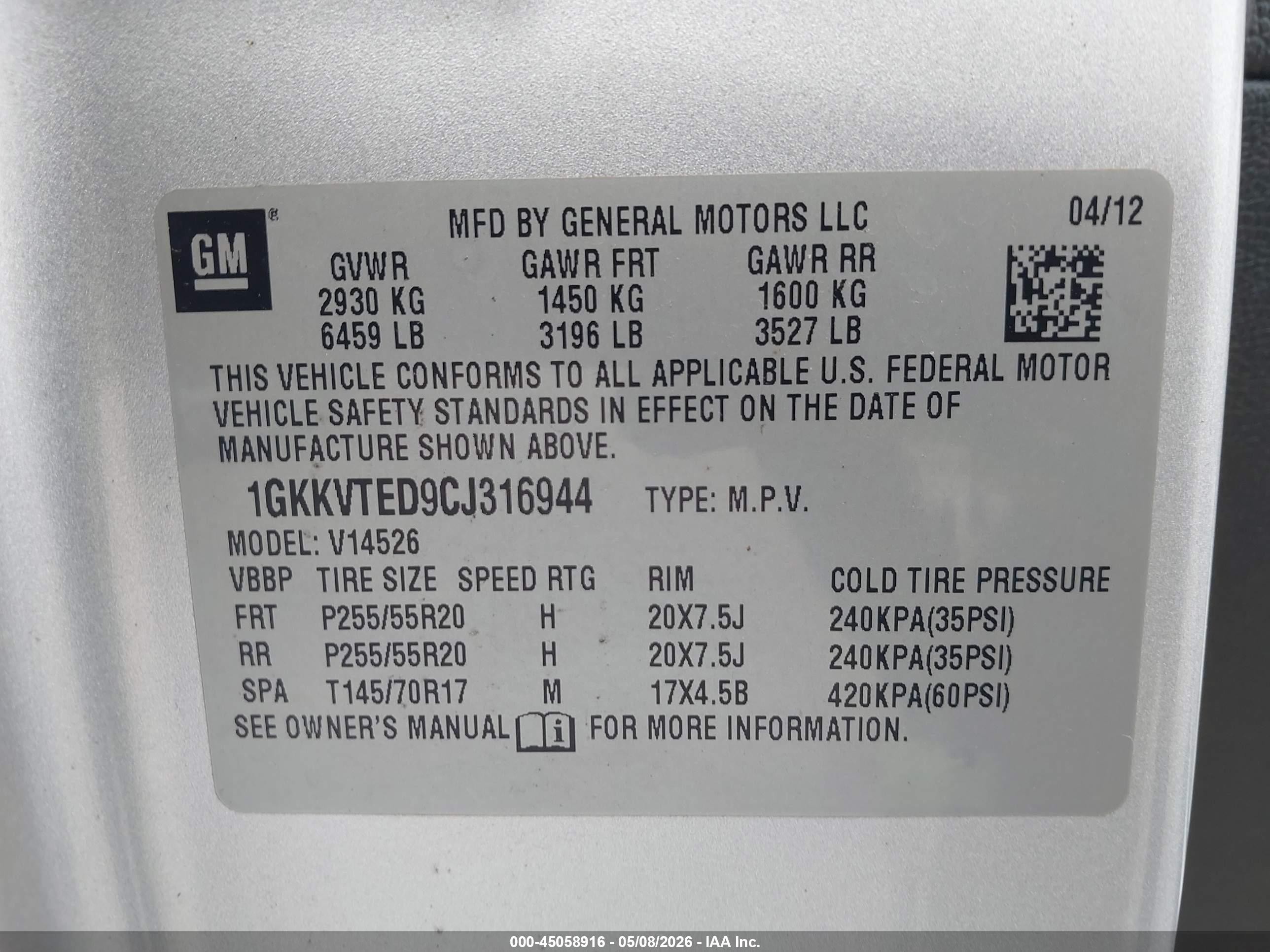 2012 Gmc Acadia Denali Silver vin: 1GKKVTED9CJ316944