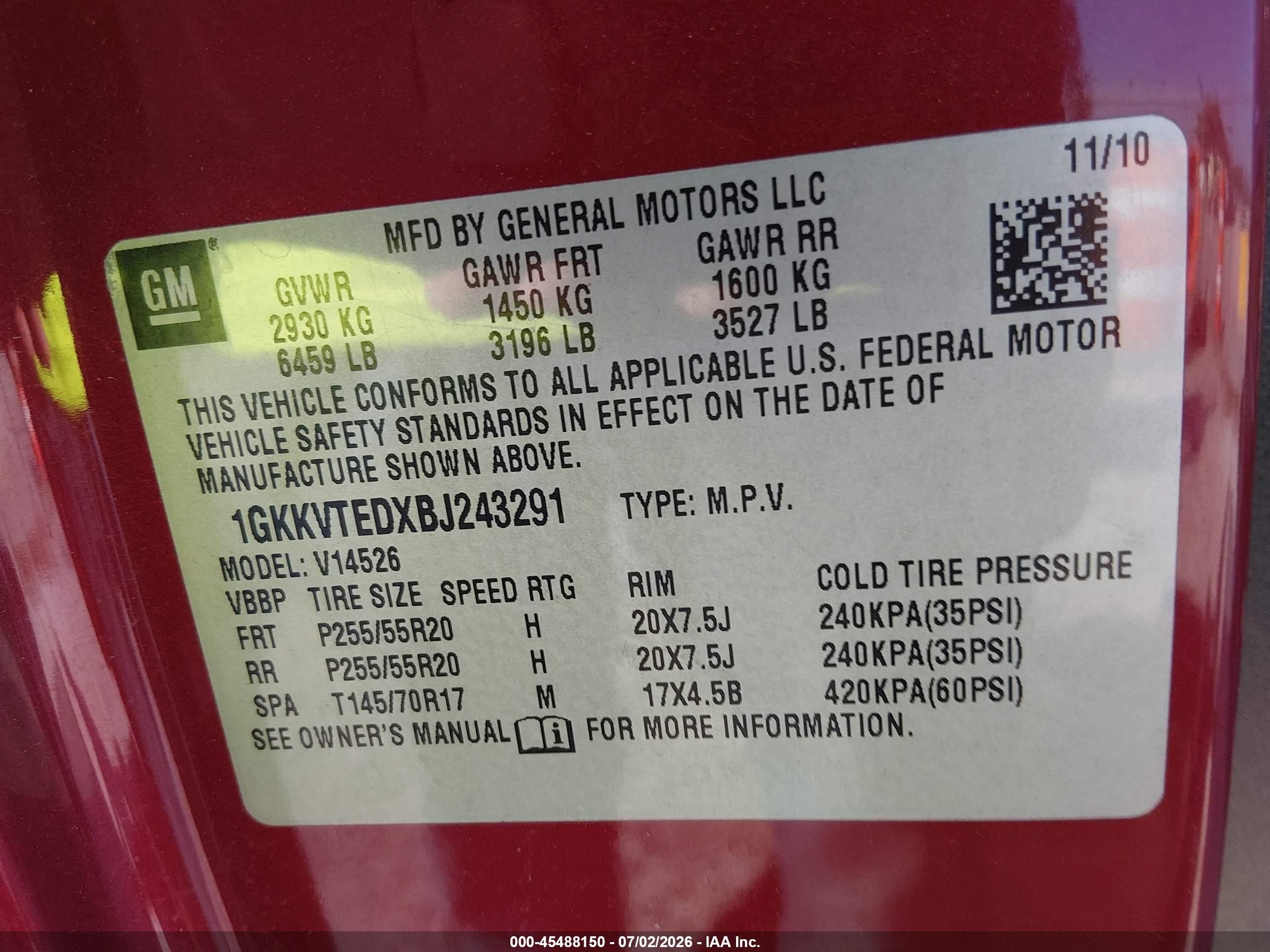 2011 Gmc Acadia Denali Красный vin: 1GKKVTEDXBJ243291