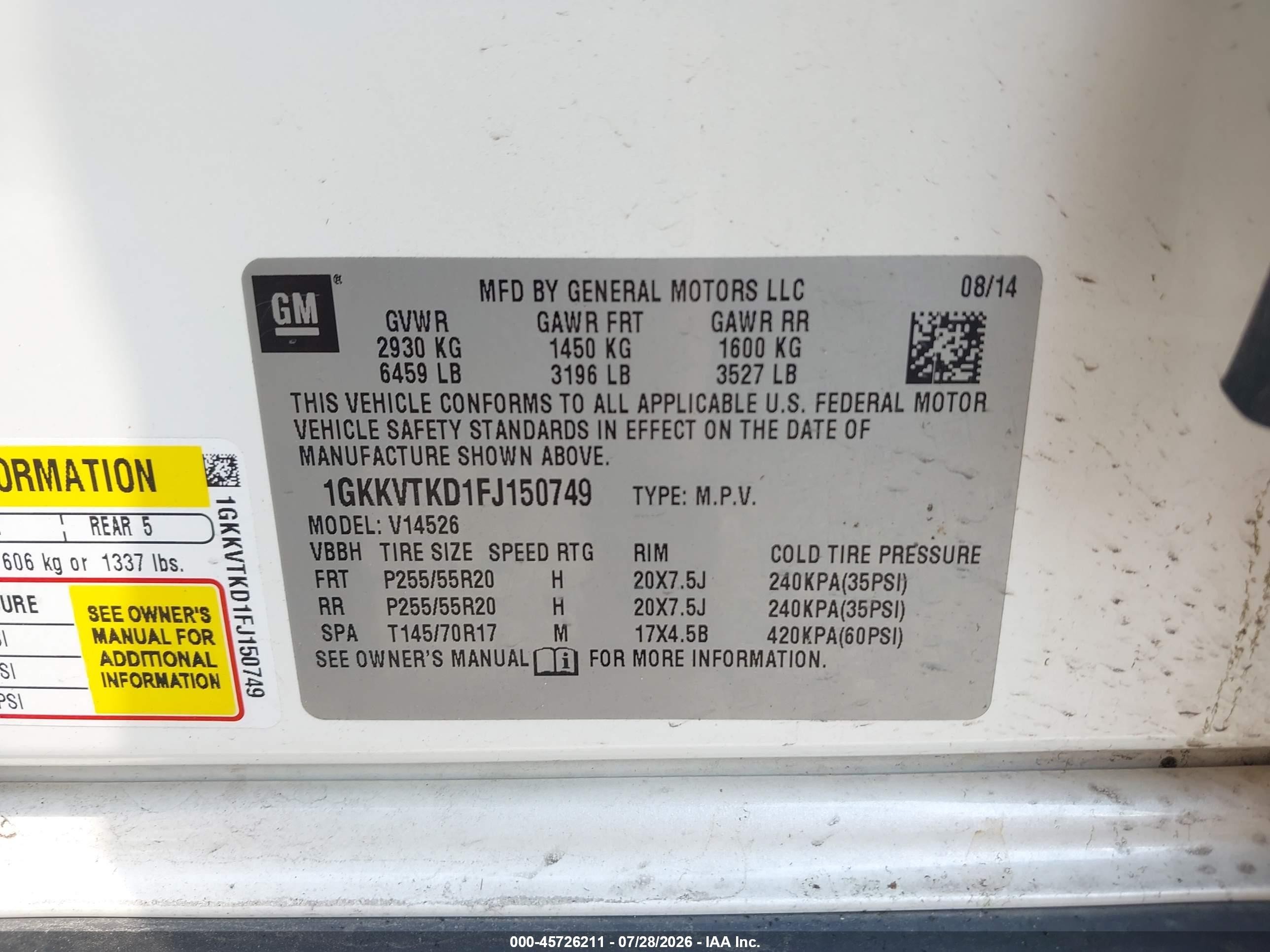 2015 Gmc Acadia Denali Белый vin: 1GKKVTKD1FJ150749