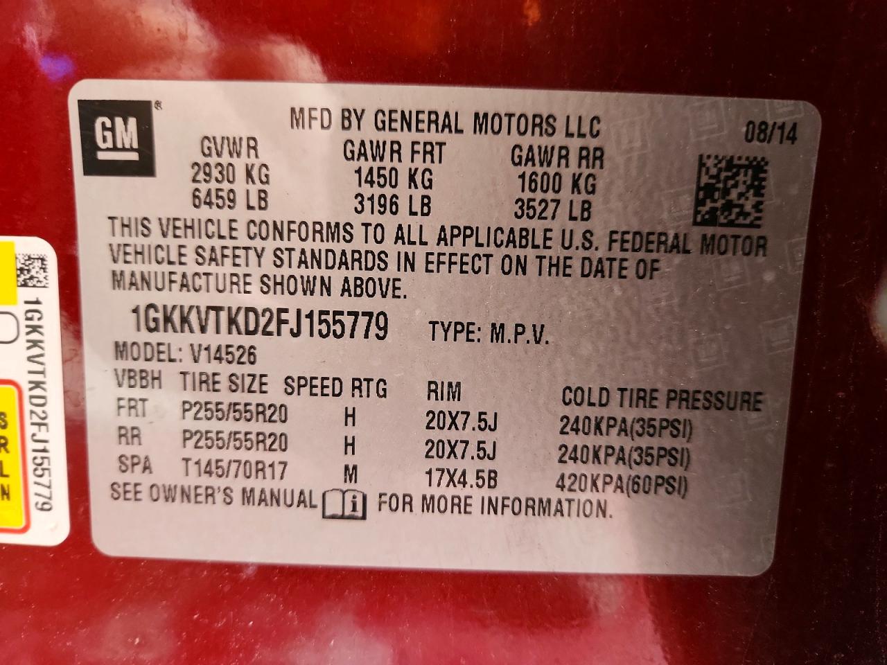 2015 Gmc Acadia Denali Burgundy vin: 1GKKVTKD2FJ155779