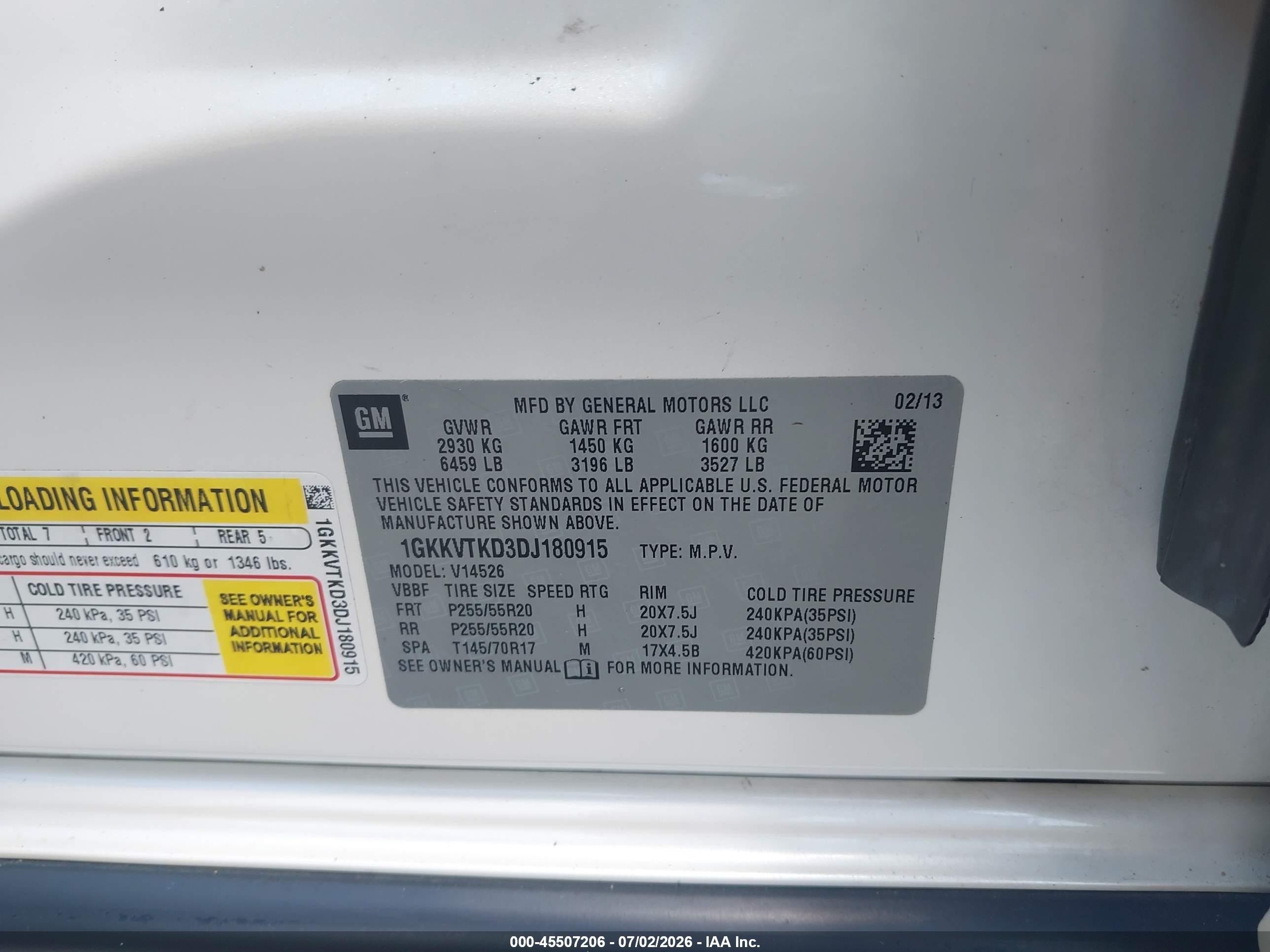 2013 Gmc Acadia Denali White vin: 1GKKVTKD3DJ180915