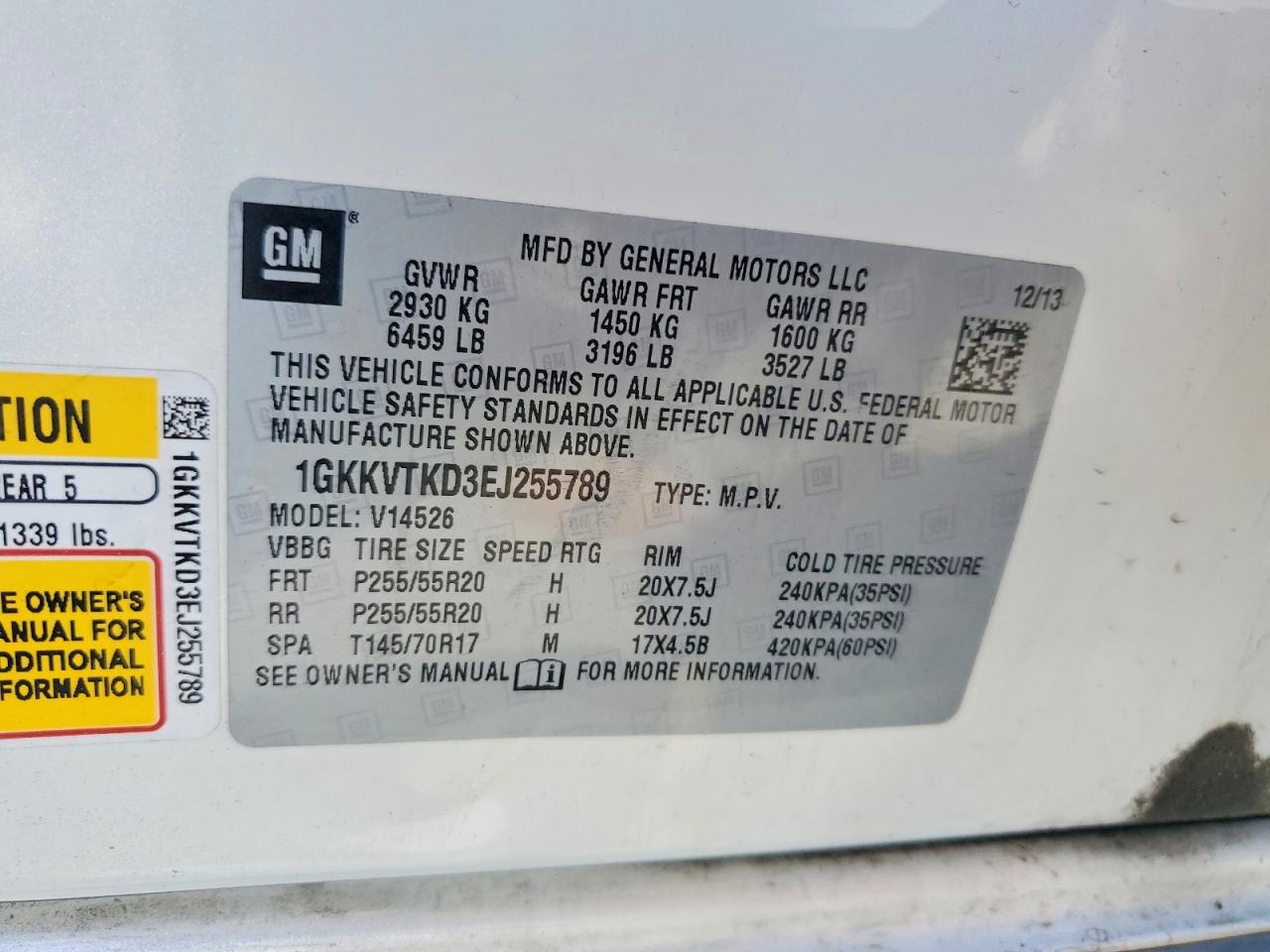 2014 Gmc Acadia Denali White vin: 1GKKVTKD3EJ255789