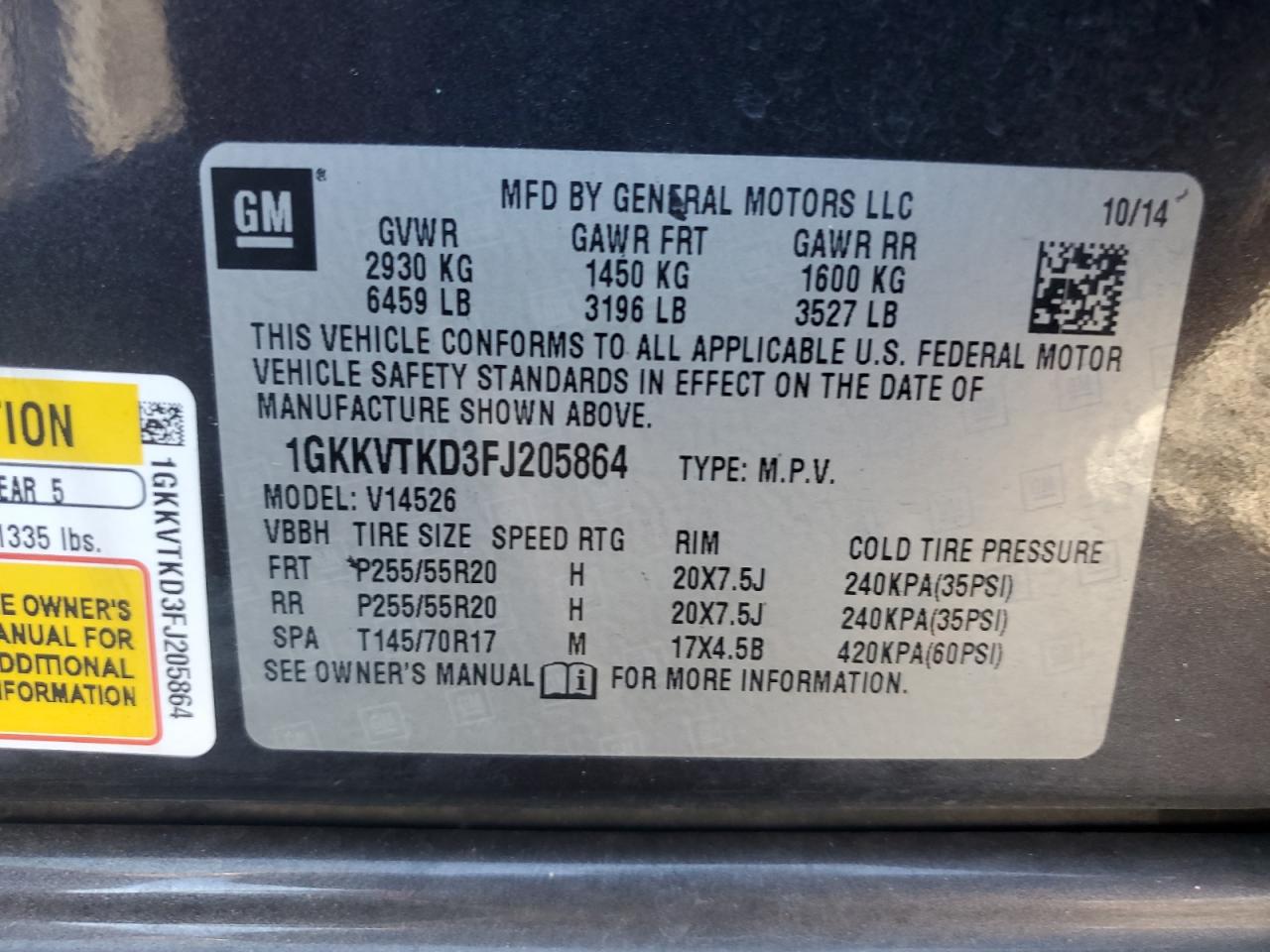 2015 Gmc Acadia Denali Угольный vin: 1GKKVTKD3FJ205864