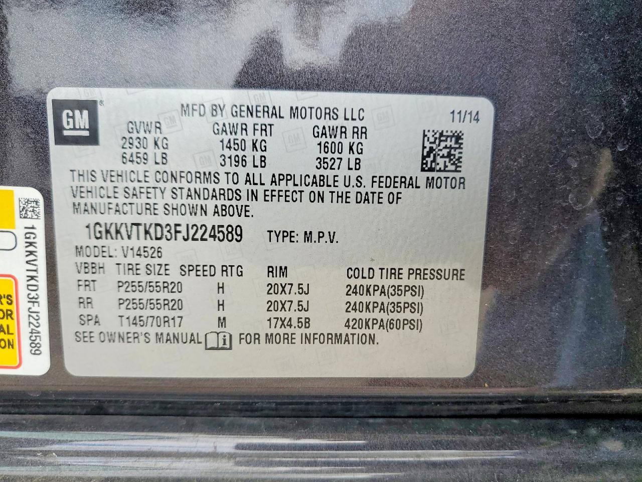 2015 Gmc Acadia Denali Угольный vin: 1GKKVTKD3FJ224589