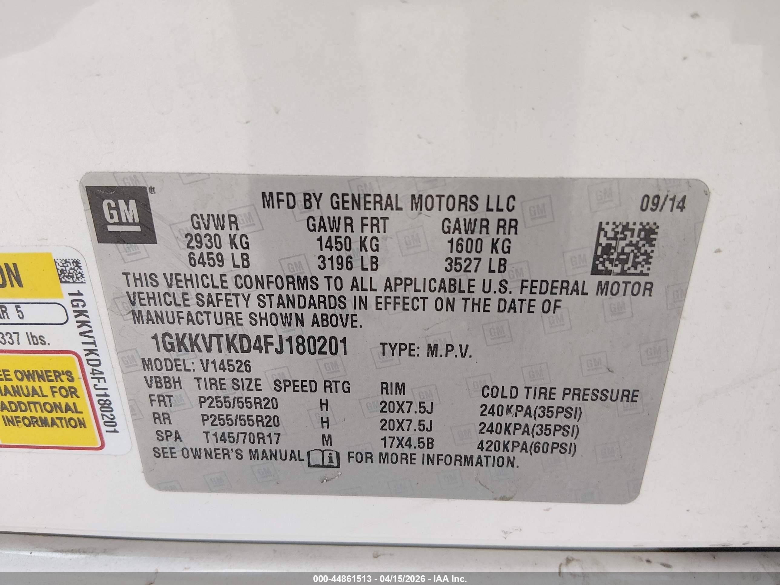 2015 Gmc Acadia Denali White vin: 1GKKVTKD4FJ180201