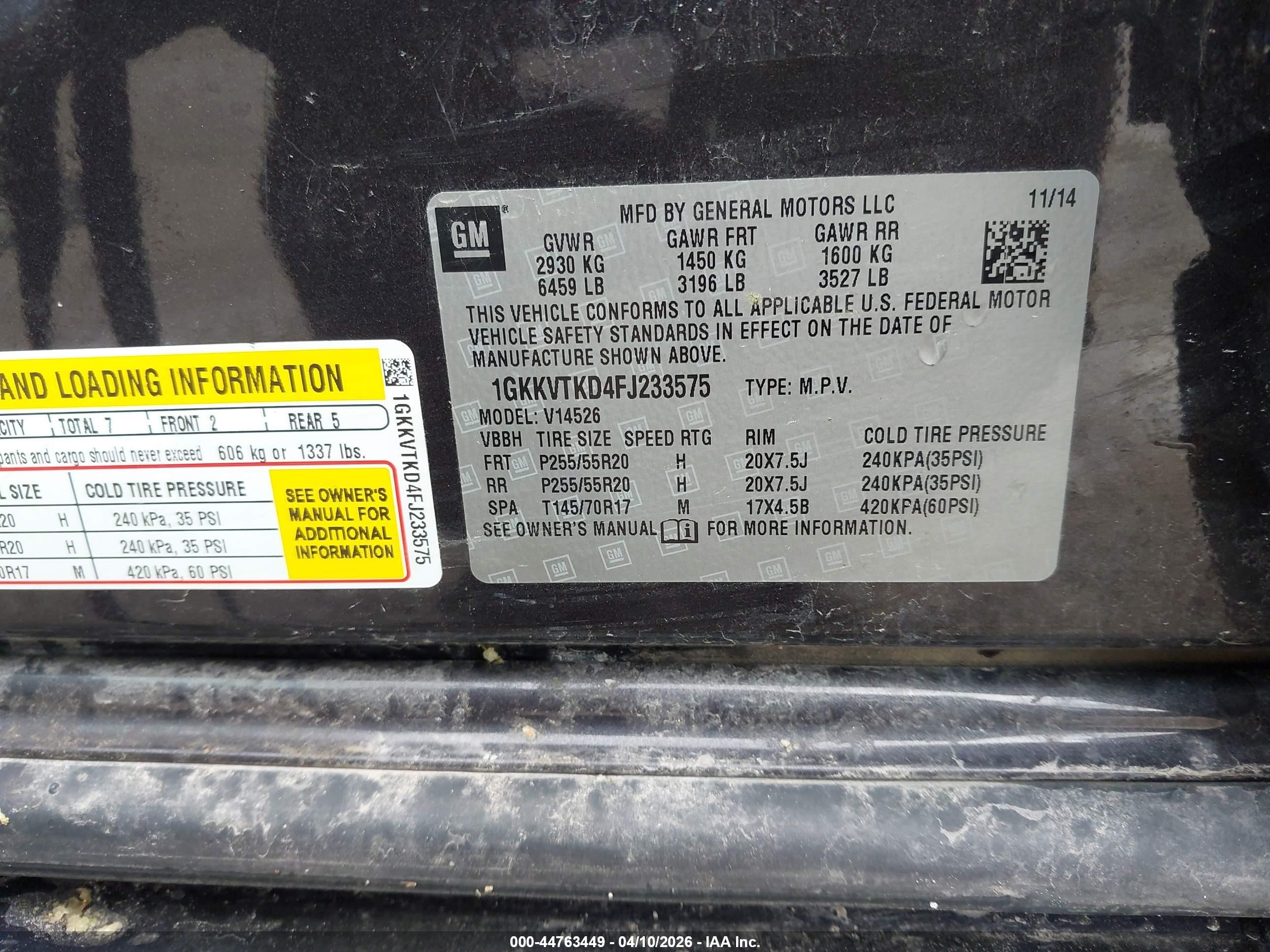 2015 Gmc Acadia Denali Серый vin: 1GKKVTKD4FJ233575