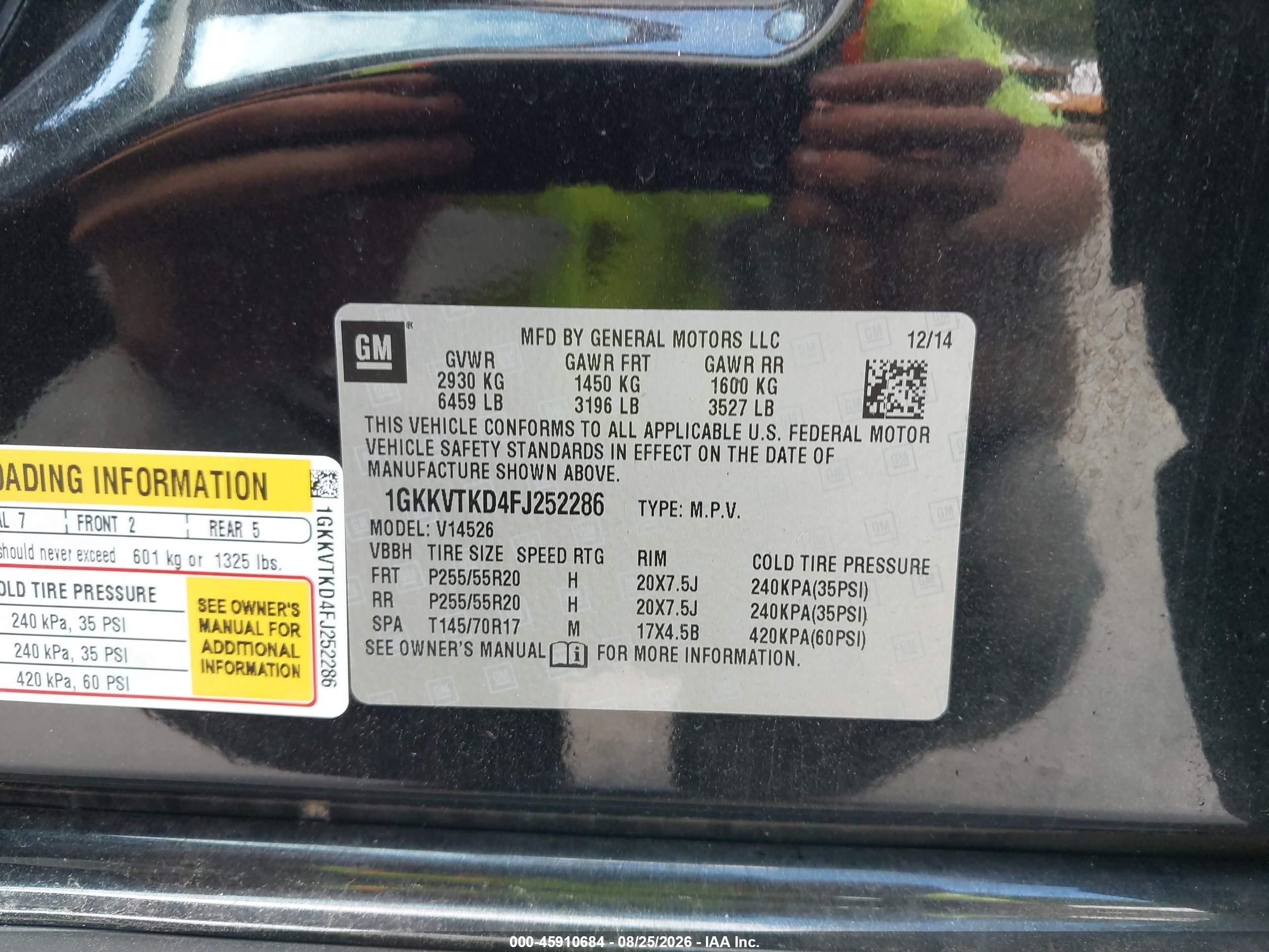 2015 Gmc Acadia Denali Черный vin: 1GKKVTKD4FJ252286