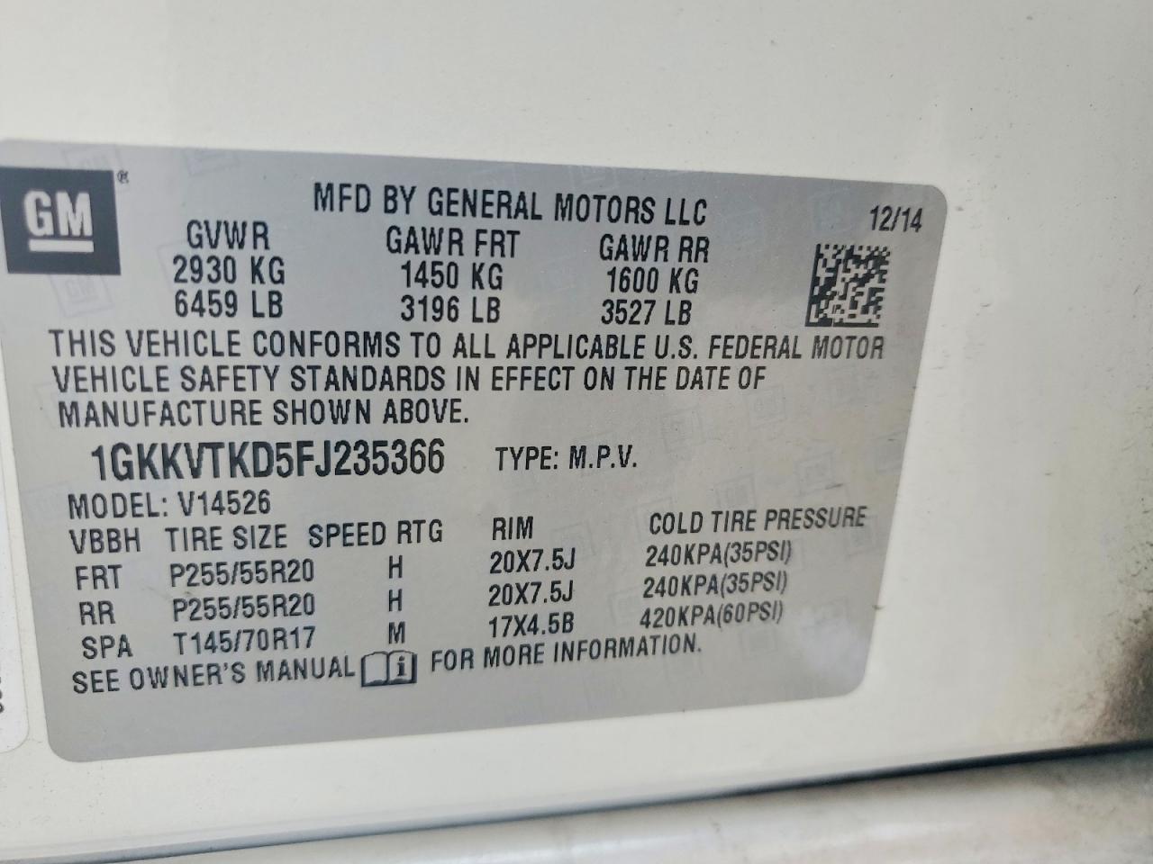 2015 Gmc Acadia Denali White vin: 1GKKVTKD5FJ235366