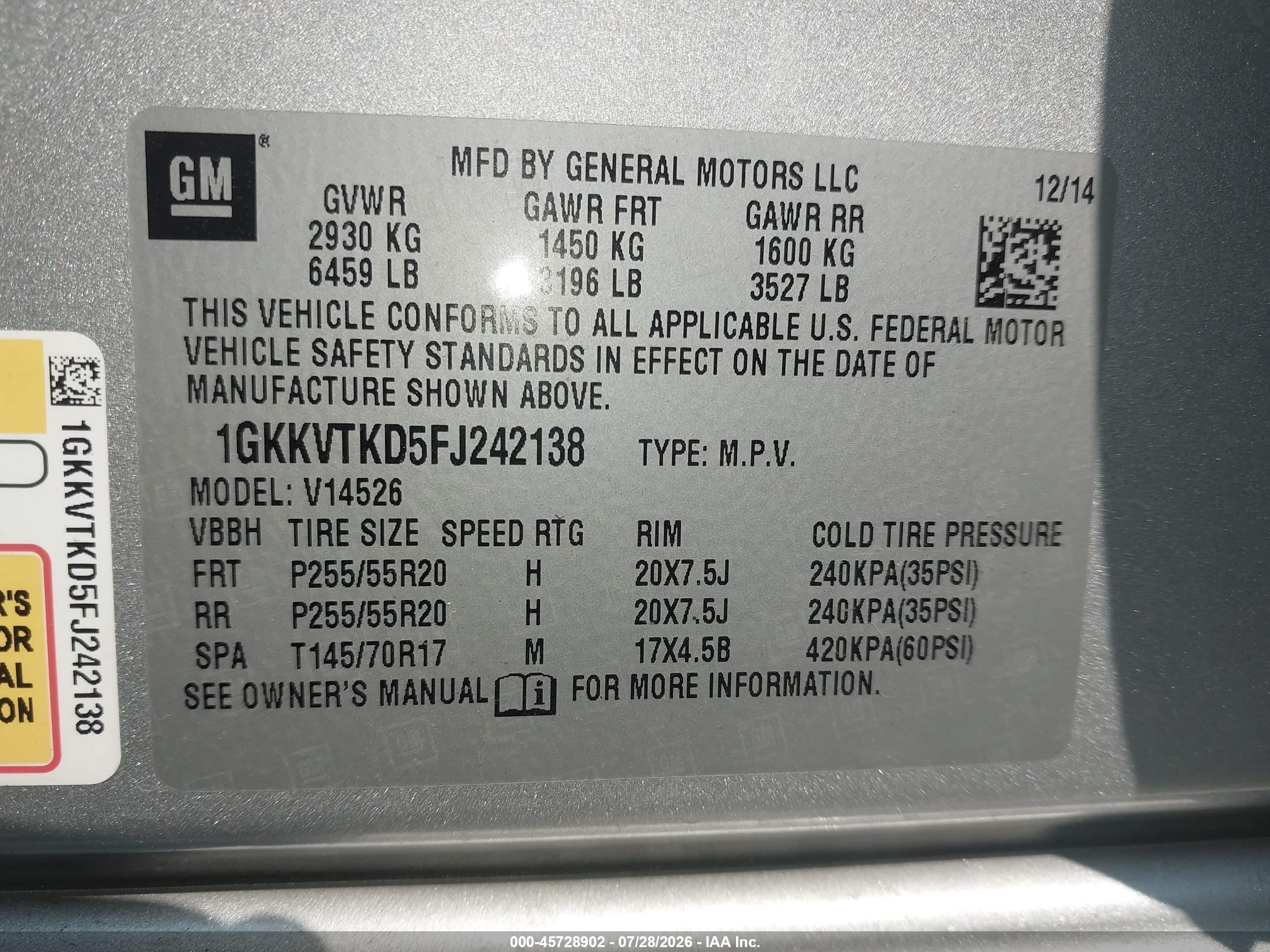 2015 Gmc Acadia Denali Silver vin: 1GKKVTKD5FJ242138