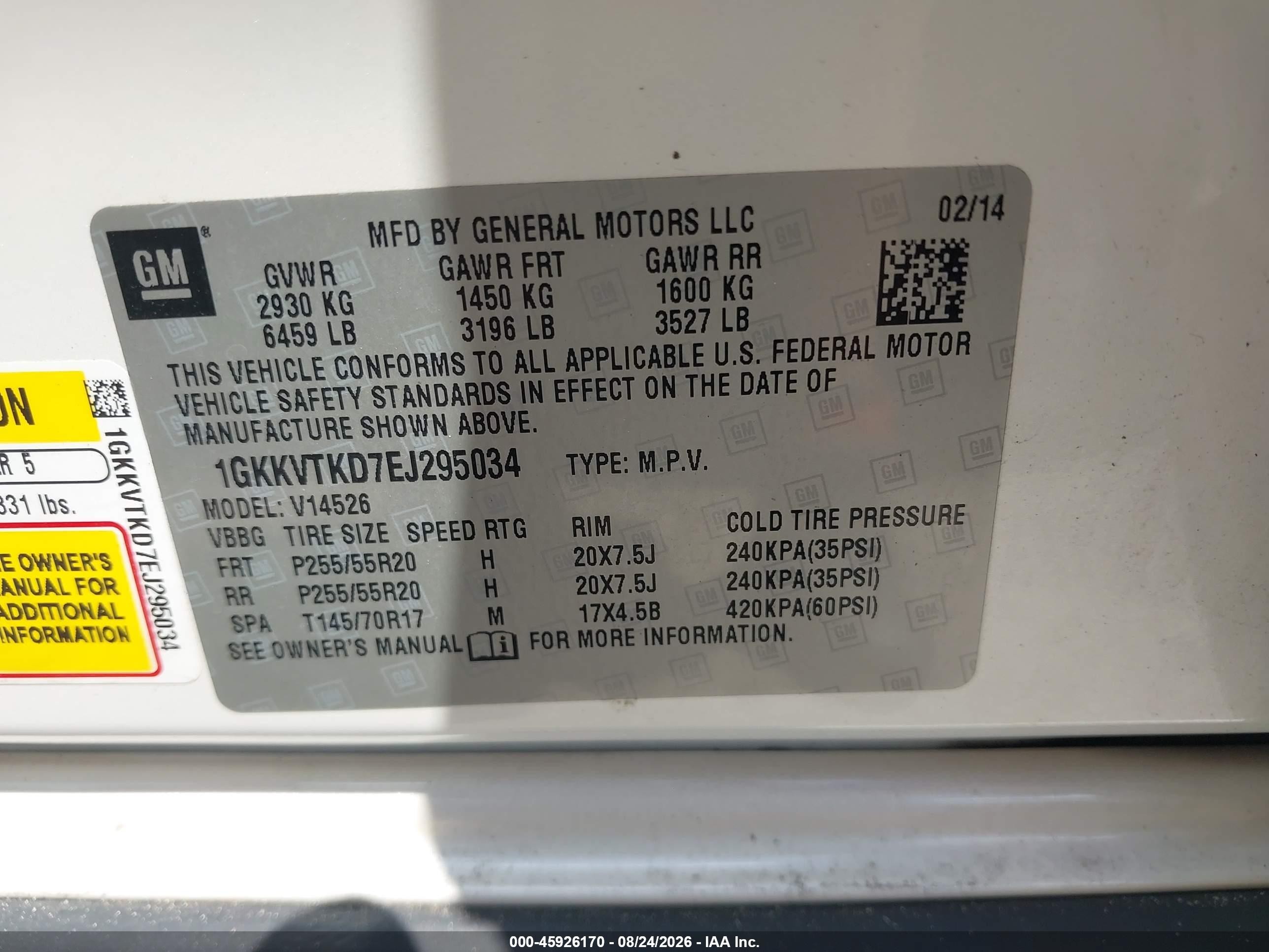 2014 Gmc Acadia Denali Yellow vin: 1GKKVTKD7EJ295034